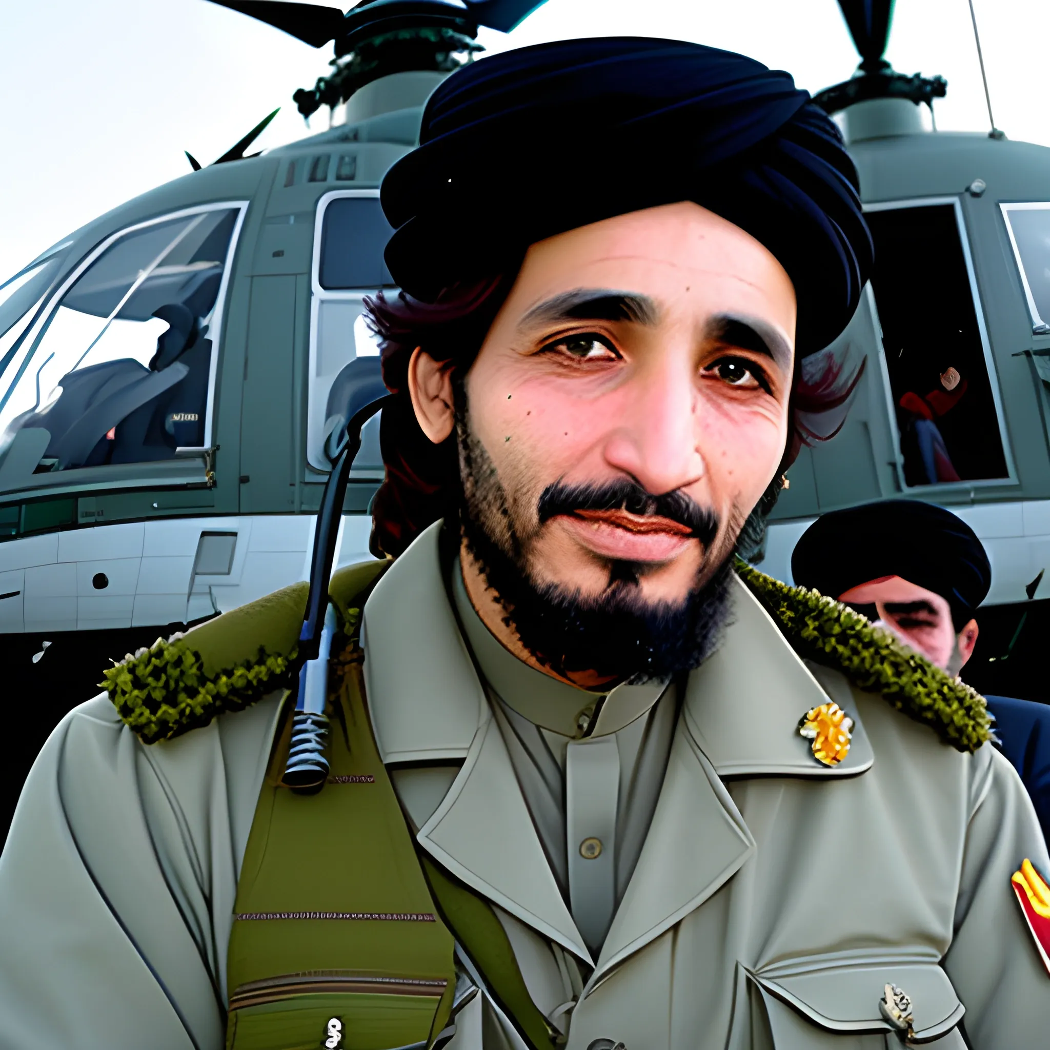 Ahmad Shah Massoud in afgan in helicopter
