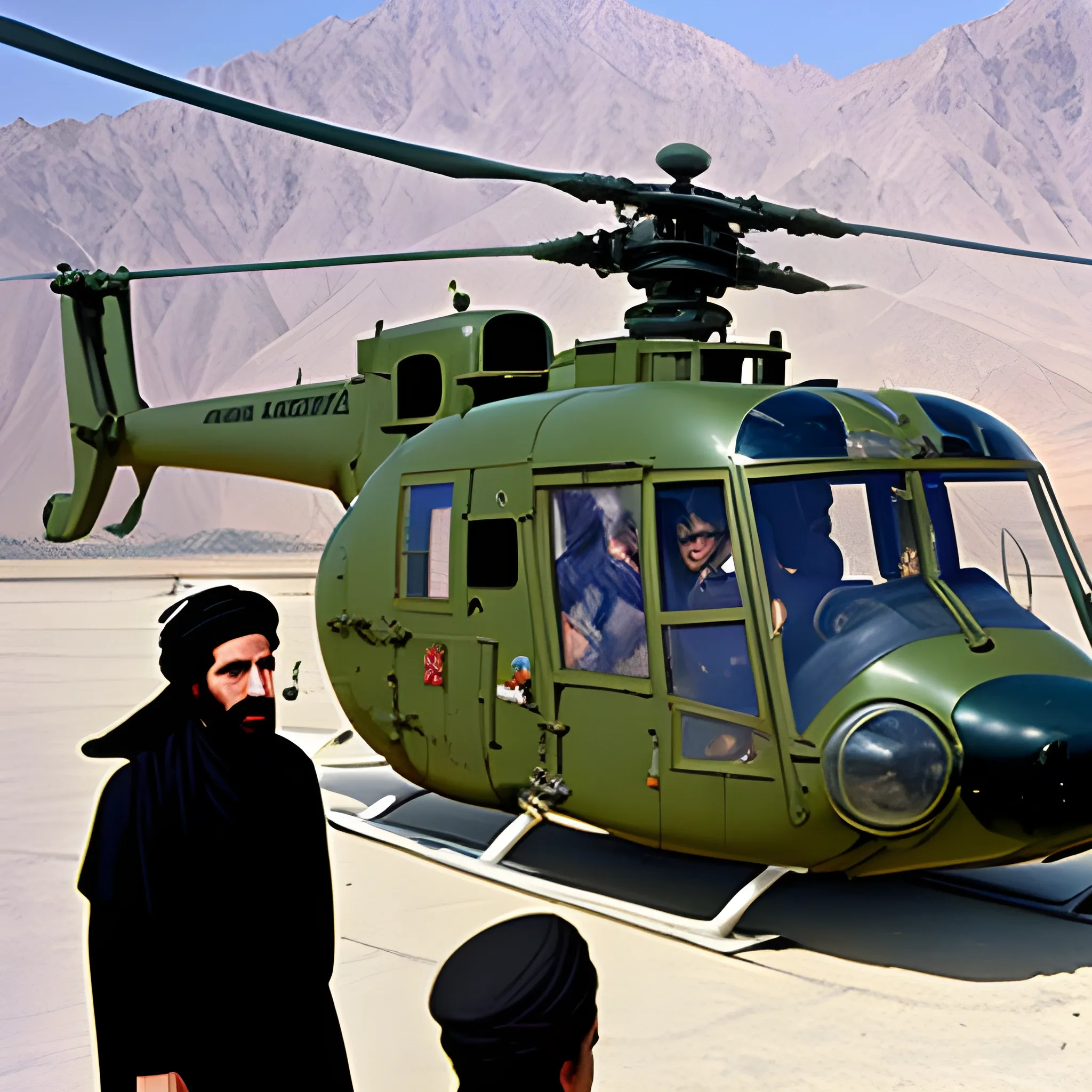 Ahmad Shah Massoud in afgan in helicopter