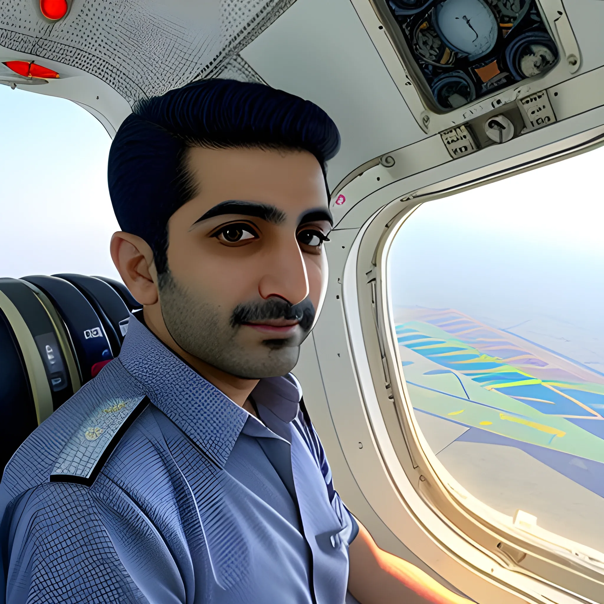 Pilot Mohammad Faridzadeh in the plane