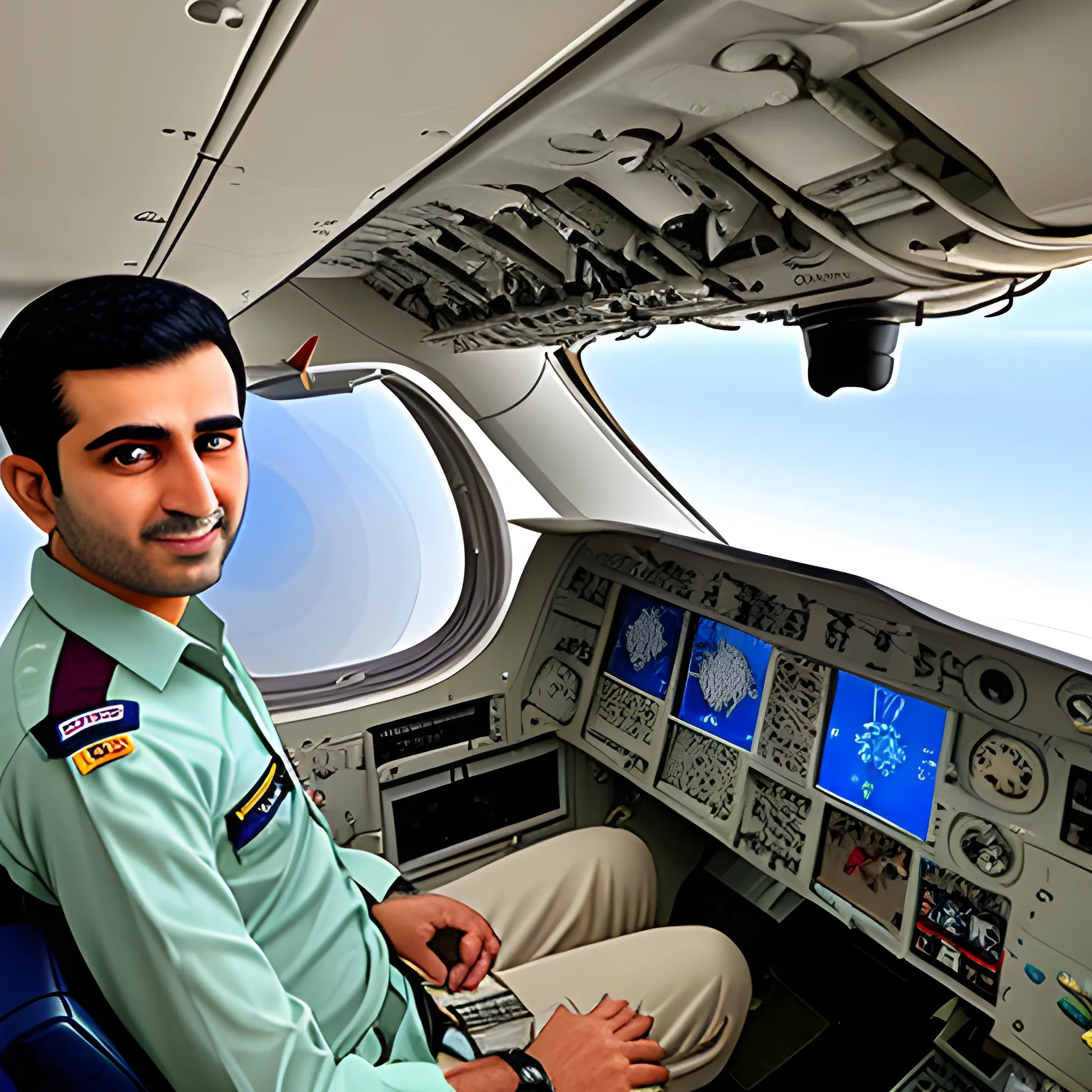 Pilot Mohammad Faridzadeh in the plane