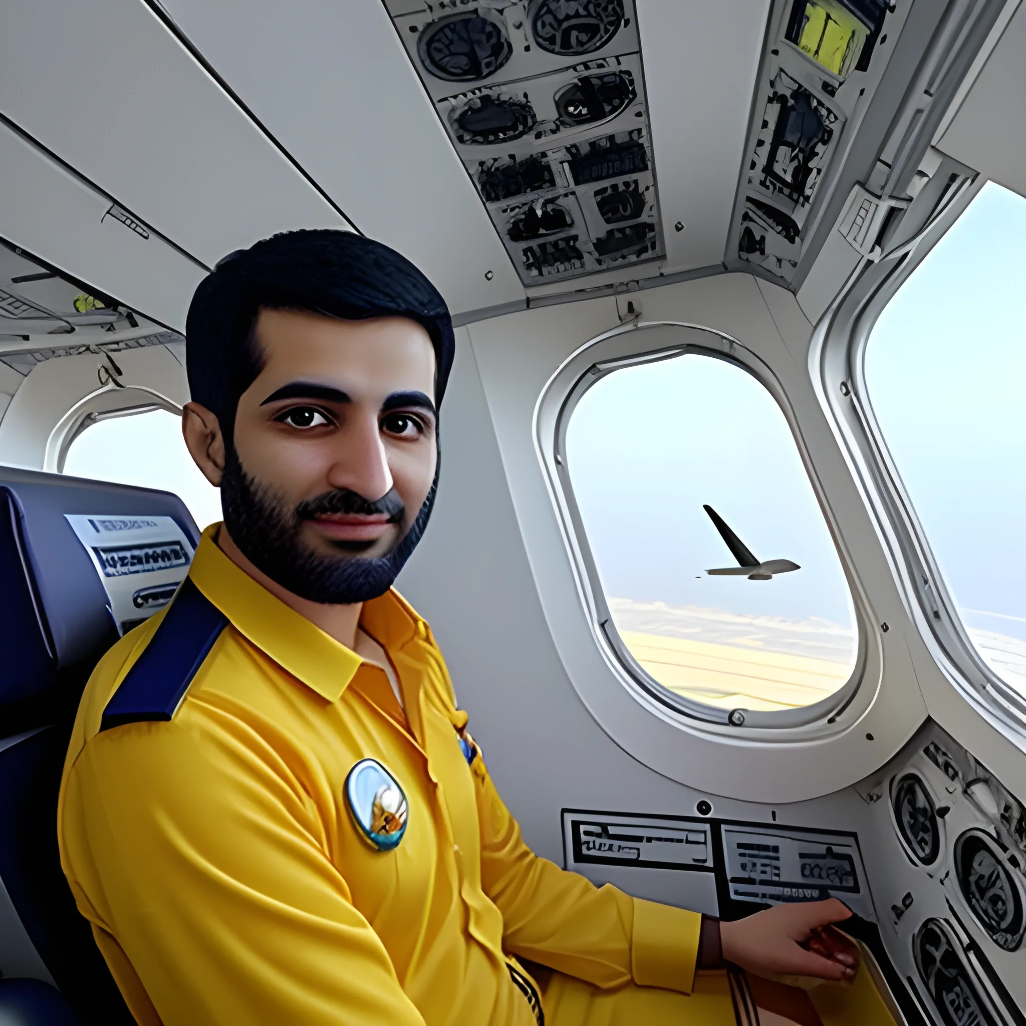 Pilot Mohammad Faridzadeh in the plane