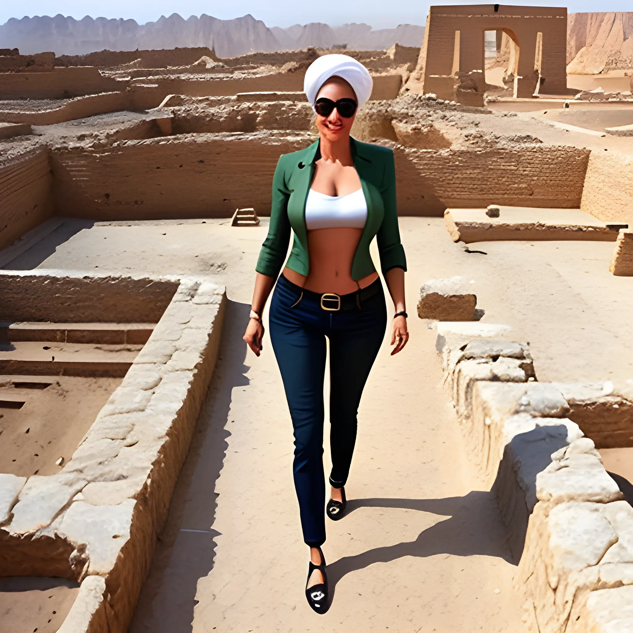 Archaeologist 
-Ancient excavation site iran-
exploring - girl jean short