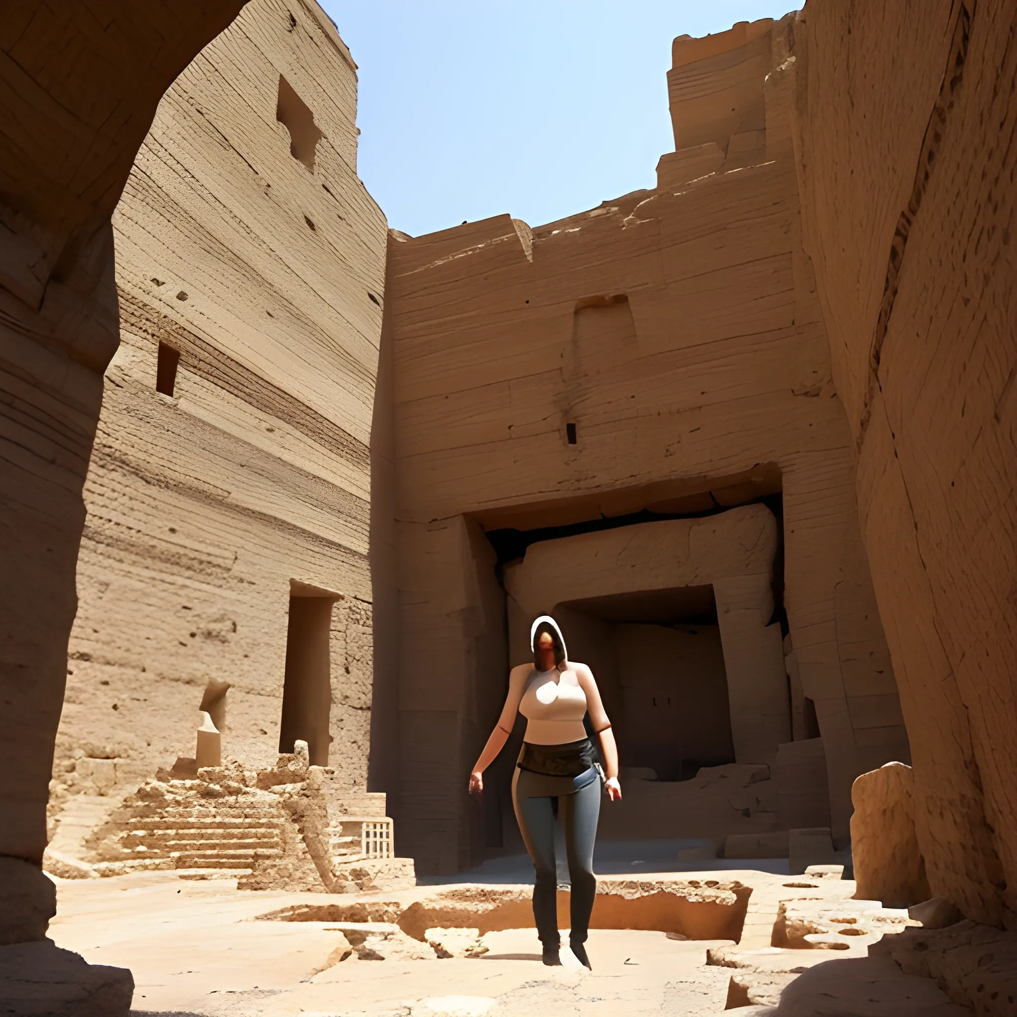 Archaeologist 
-Ancient excavation site iran-
exploring - girl jean short - 