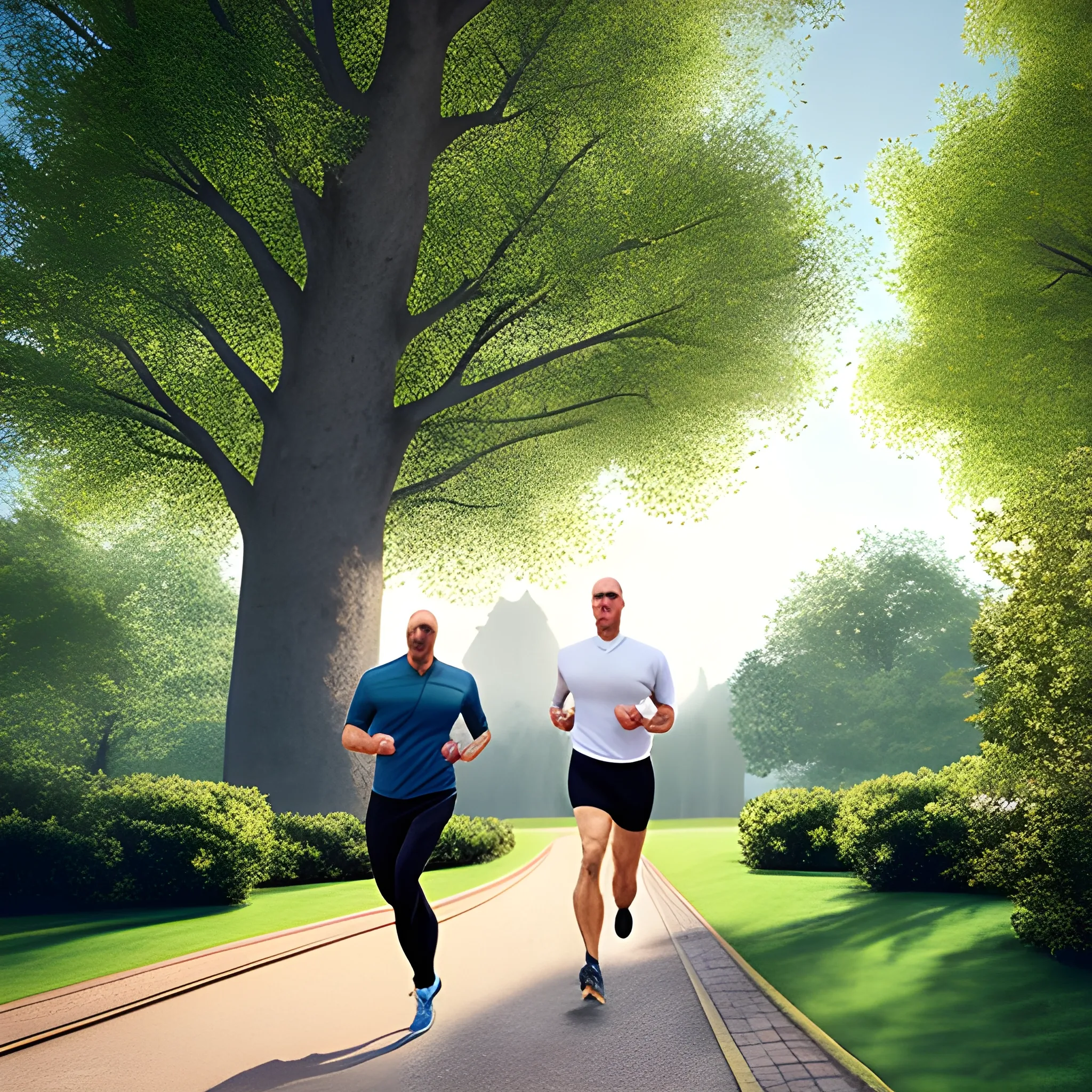 cute boy running with a man and an old man on a track in a park ...