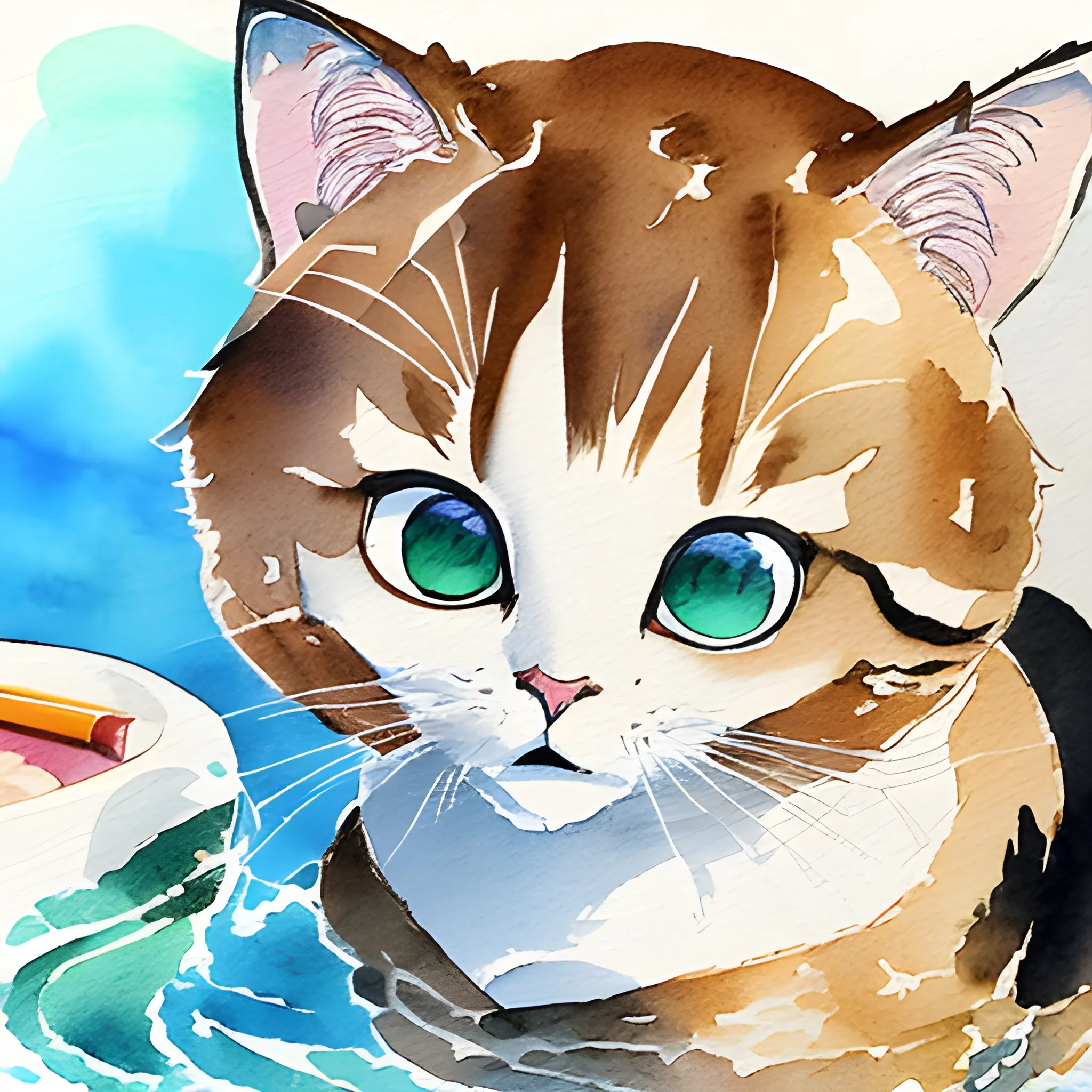 小猪咪, Water Color, Cartoon