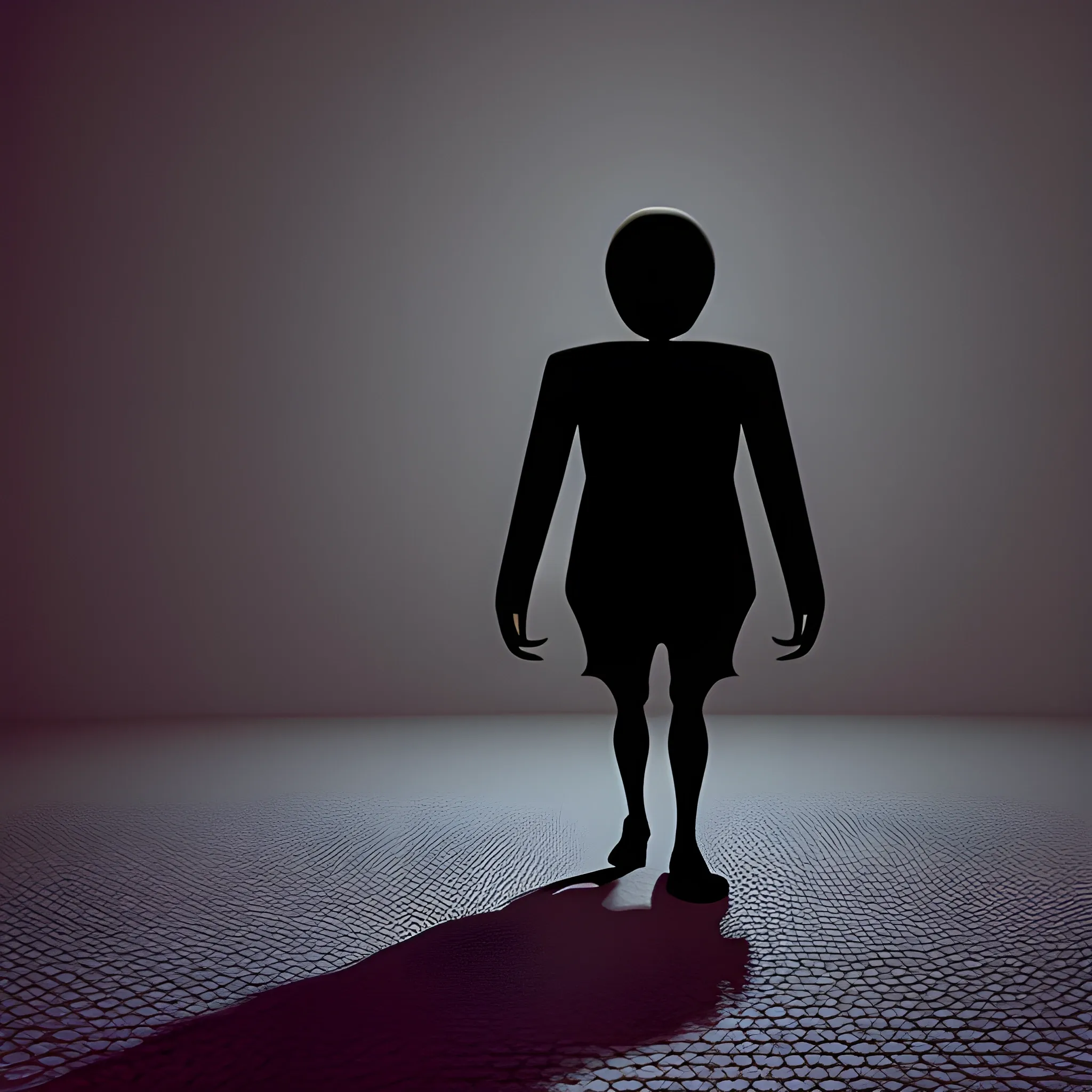 A creepy  and distorted, shadow figure monster walking towards you, Trippy, 3D