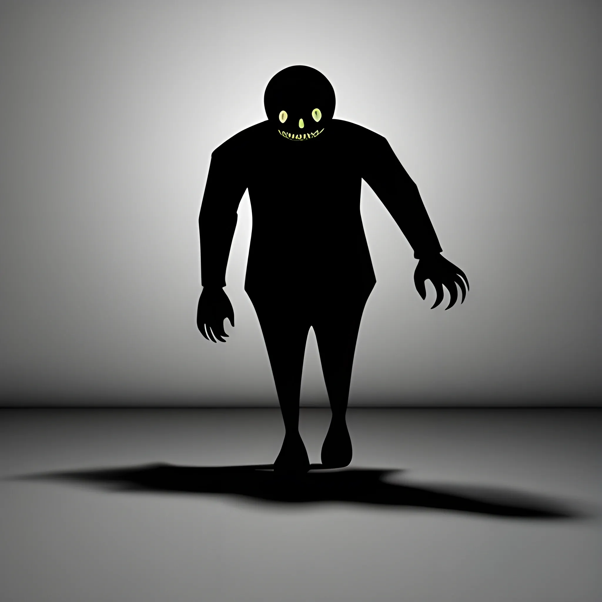 A creepy and distorted, shadow figure curving it's body well monster walking towards you, Trippy, 3D