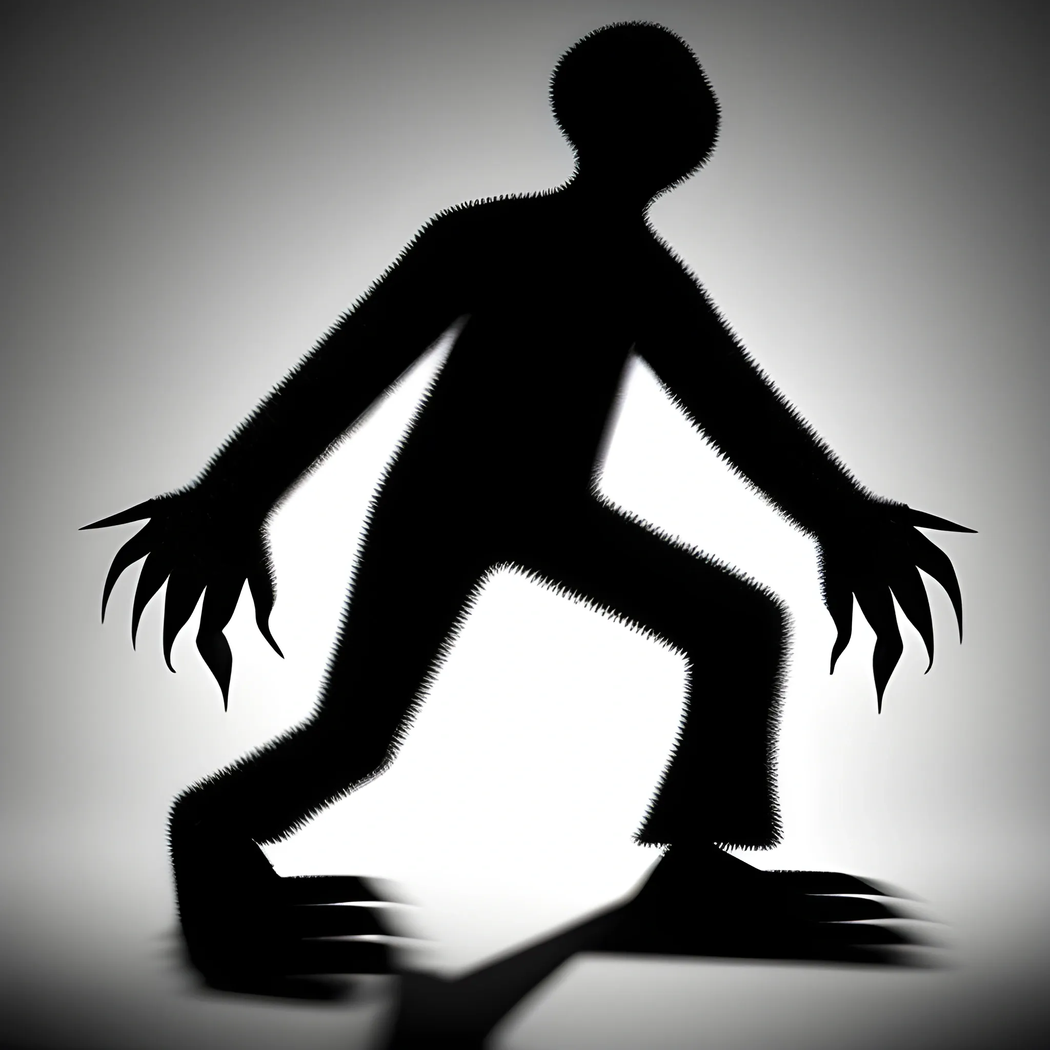 A creepy and distorted, shadow figure curving it's body well monster walking towards you, Trippy, 3D