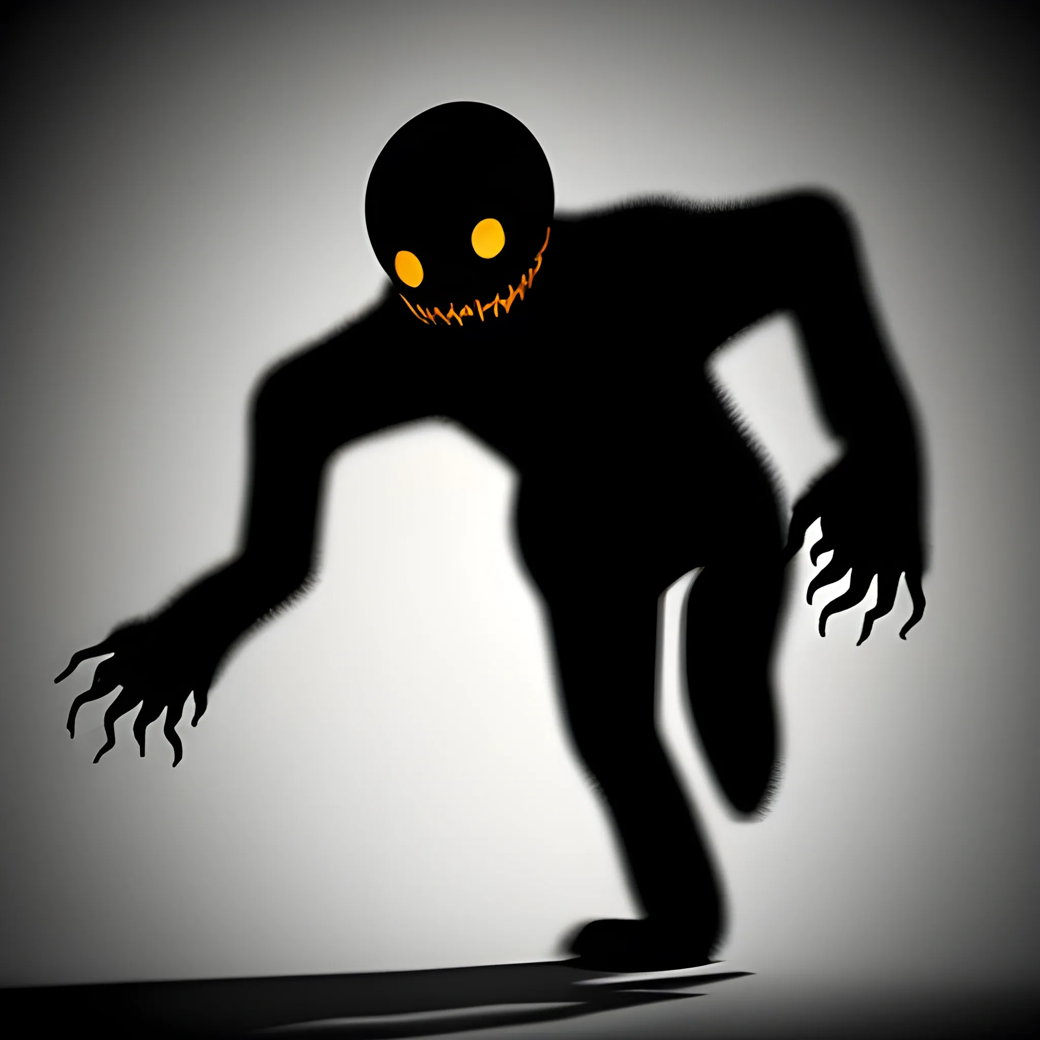 A creepy and distorted, shadow figure curving it's body well monster walking towards you, Trippy, 3D