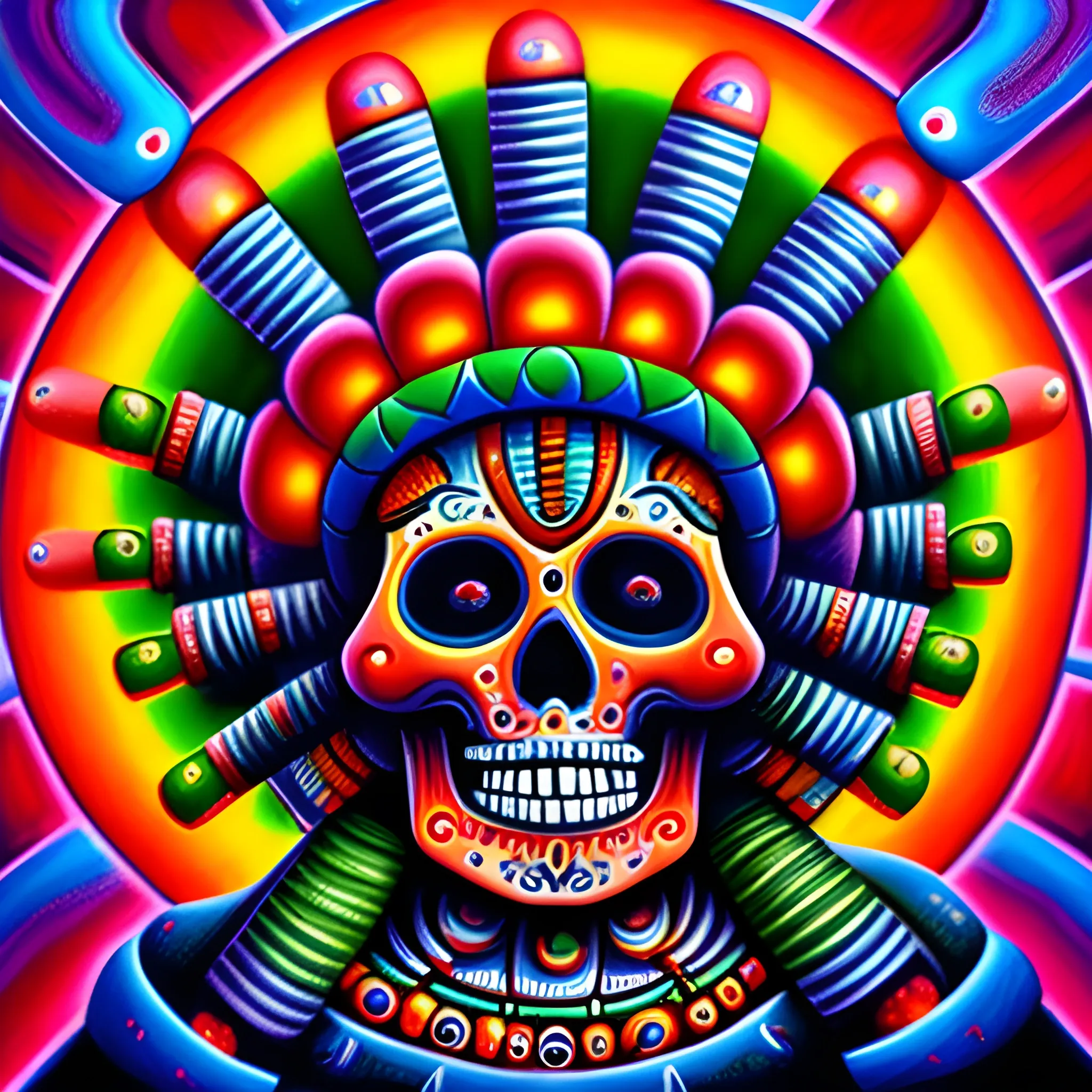 Mictlantecuhtli Dios de la muerte, Trippy, Oil Painting,