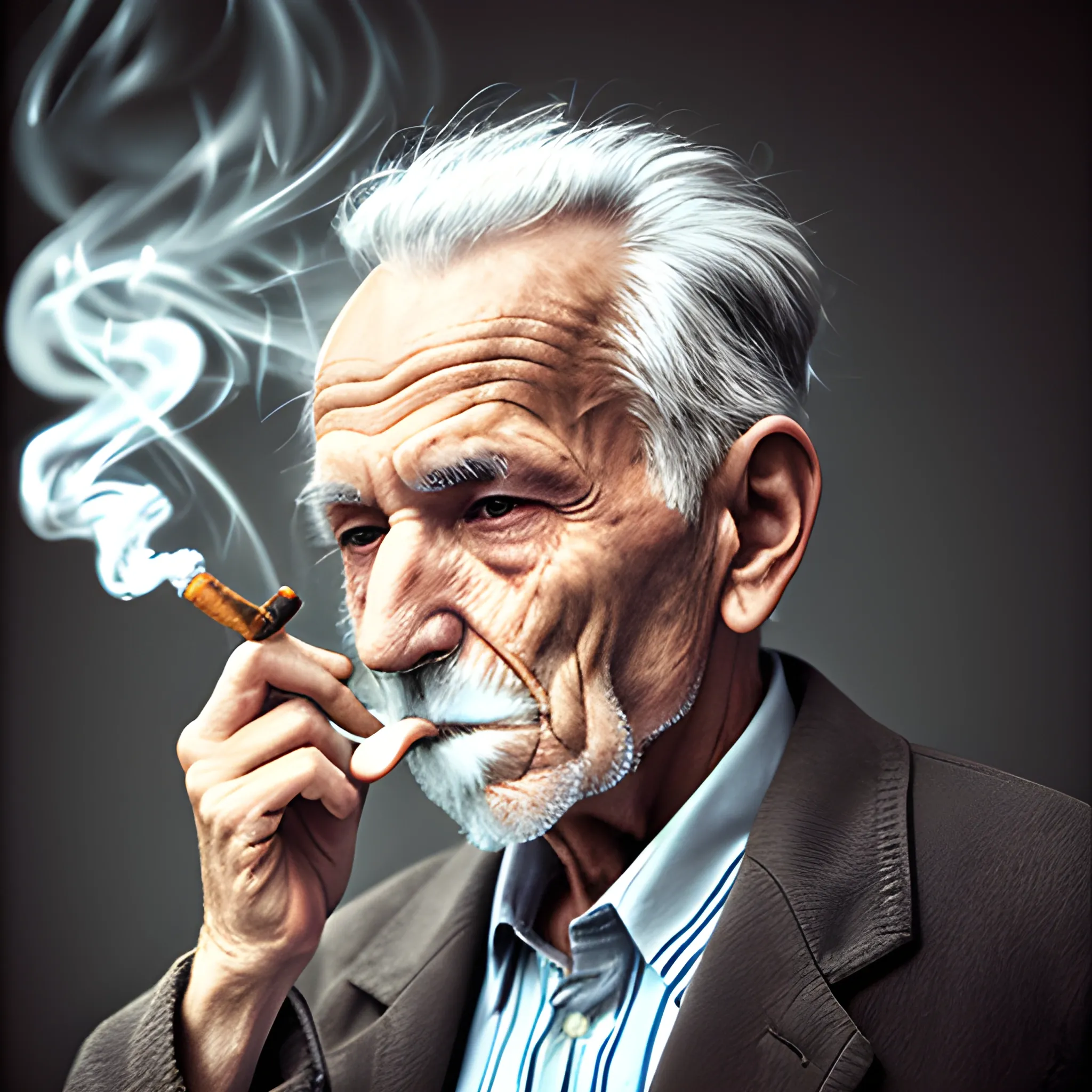 old man smoking cigarette, mystical, portrait, 