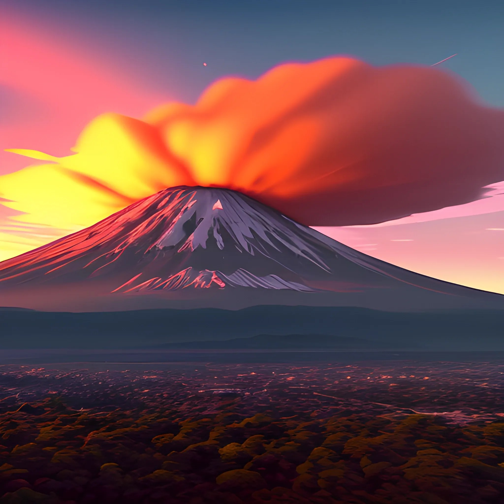  4K ,Fondo Atardecer , Volcán , Animación 