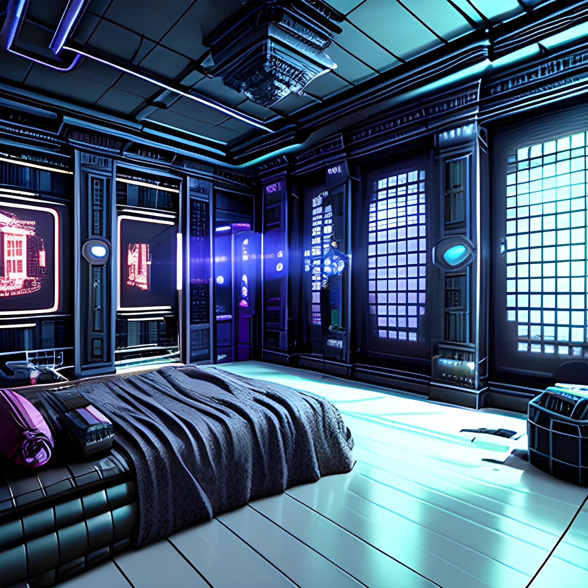cyberpunk mansion room, 3D