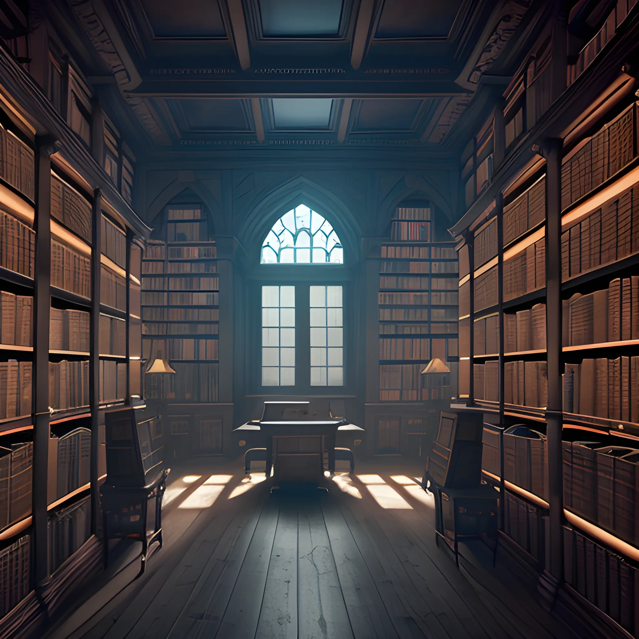 interior of a mysterious but mystical library set in a dark and moody. Highly detailed, 8k wallpaper, HDR, unreal engine 5, 4k, 8k, ray tracing, bloom, lens flare
