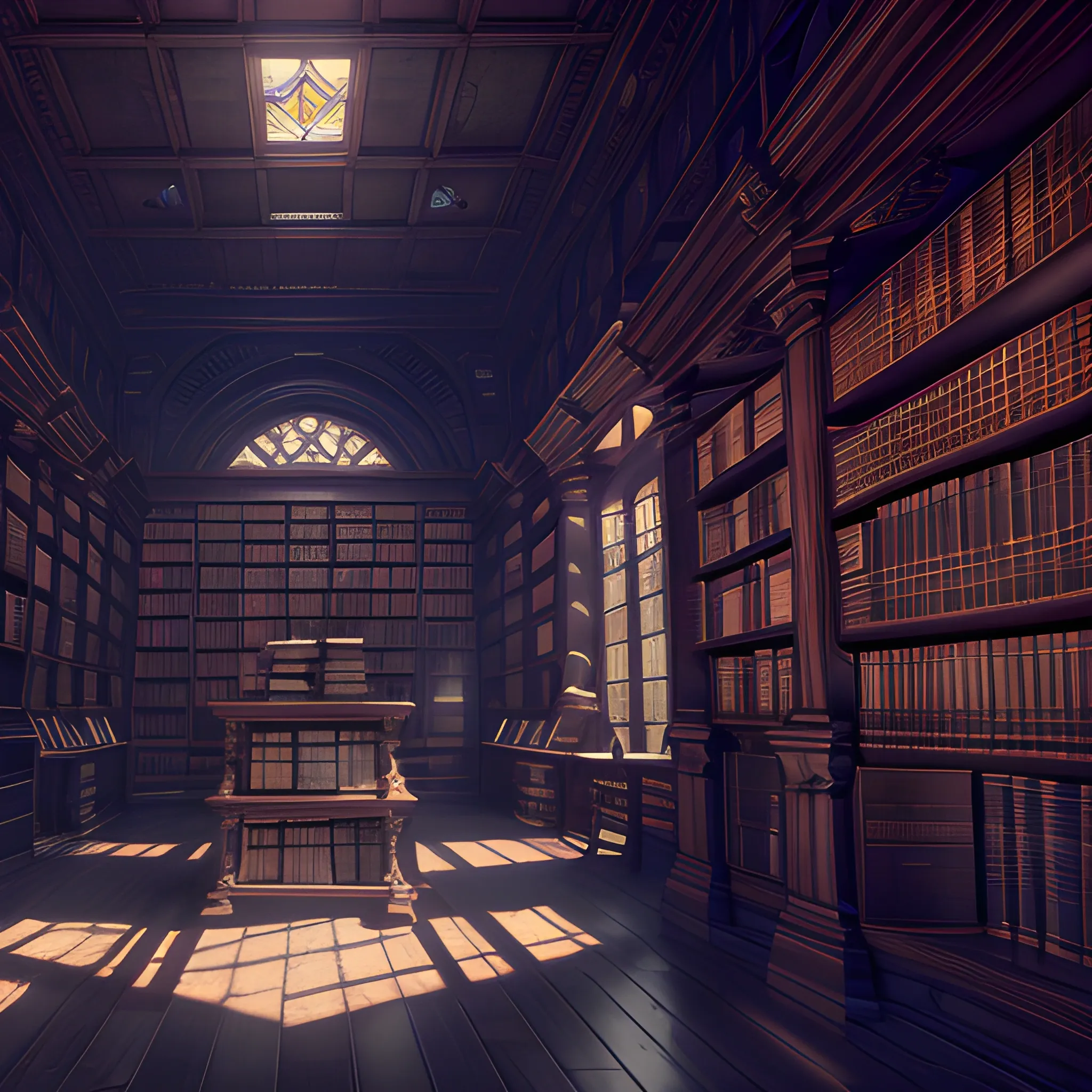  interior of a mystical library set in a dark and moody. Highly detailed, 8k wallpaper, HDR, unreal engine 5, 4k, 8k, ray tracing, bloom, lens flare