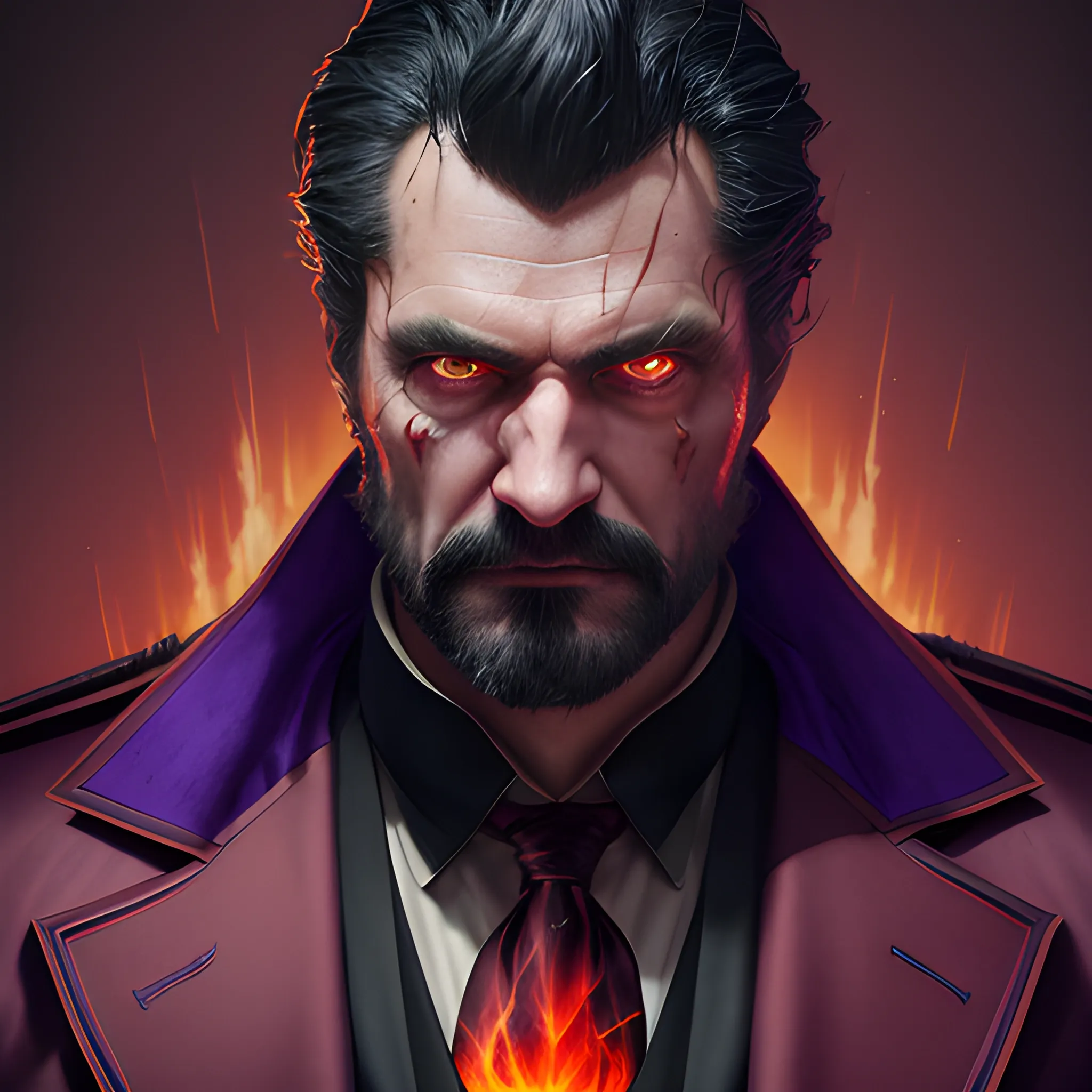 a fancy portrait of a middle-aged tall strong dark-haired evil m ...