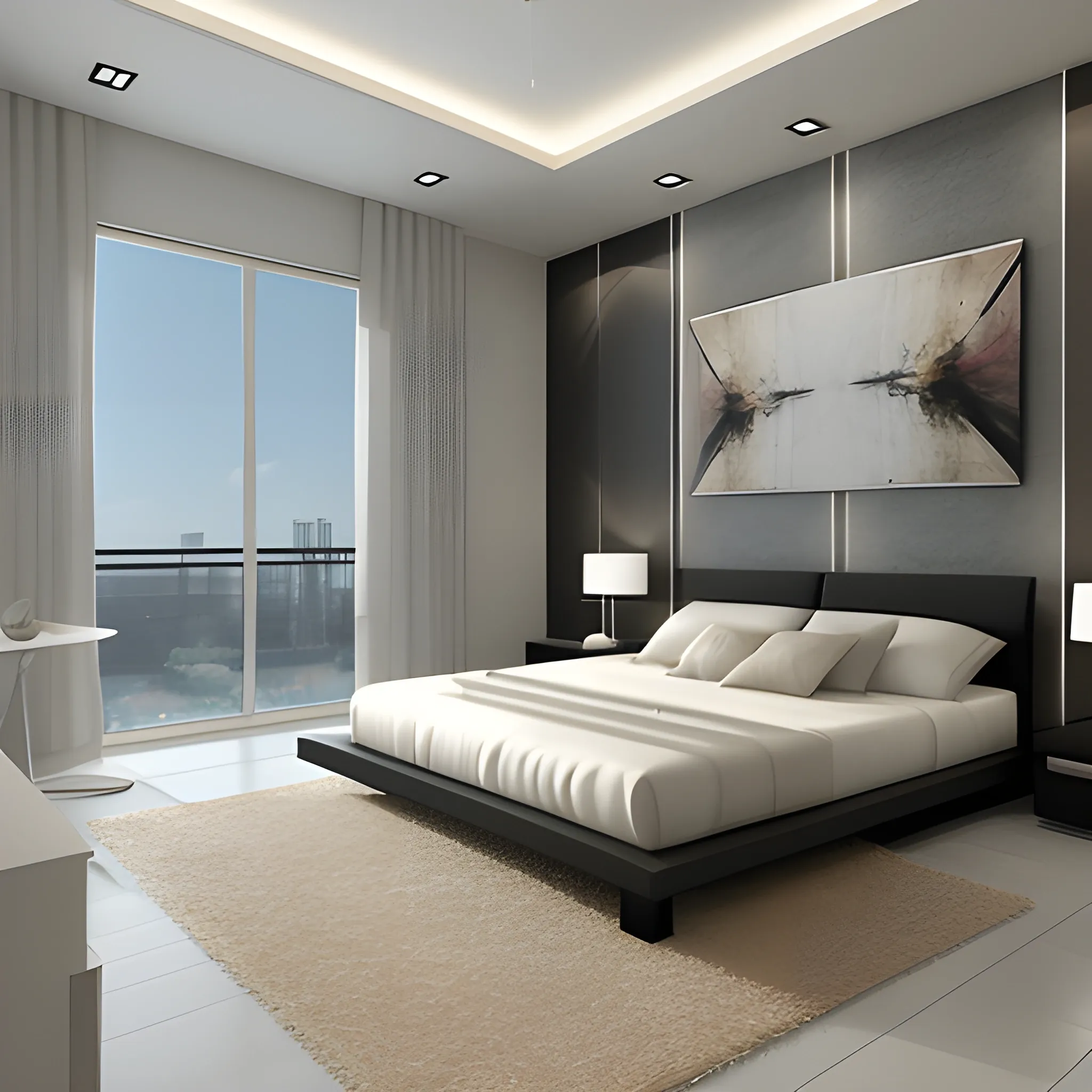 , 3D, modern bedroom, 