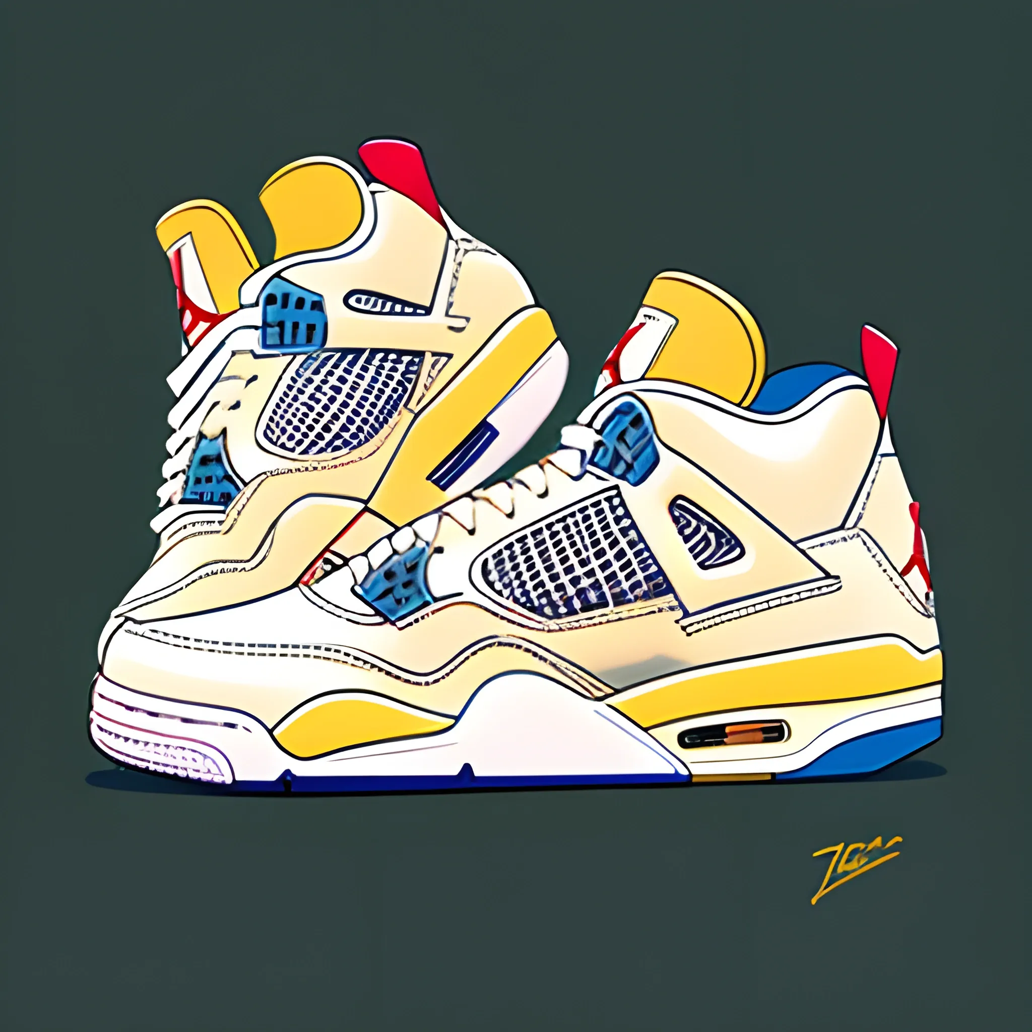 Jordan shoes retro 4 palomino in the style of a 50s by Frank Ham ...