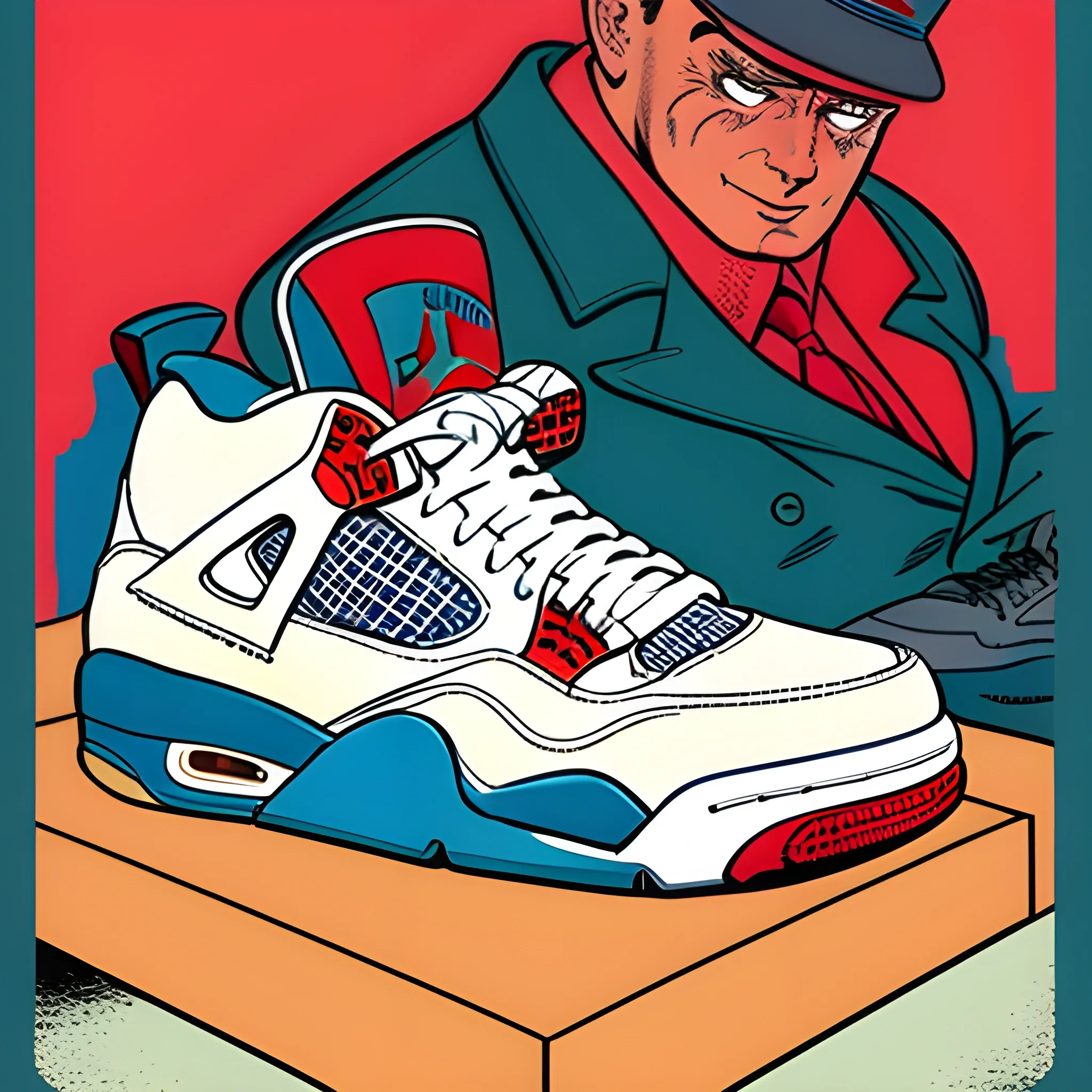 Jordan shoes retro 4 palomino in the style of a 50s by Frank Hampson and mcbess, 1950s