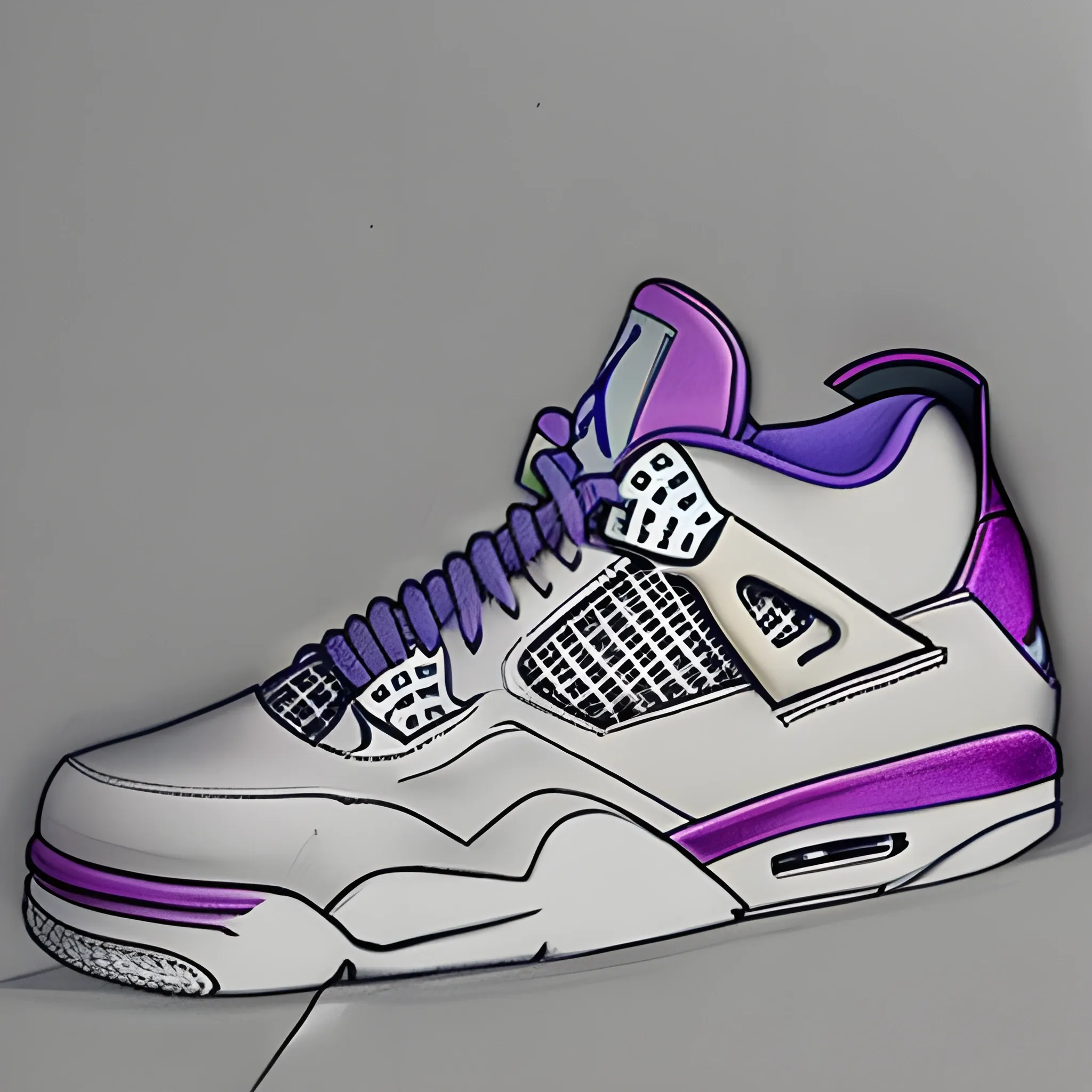 Jordan shoes retro 4 palomino in the style of a 80s, 1980s Pencil Sketch