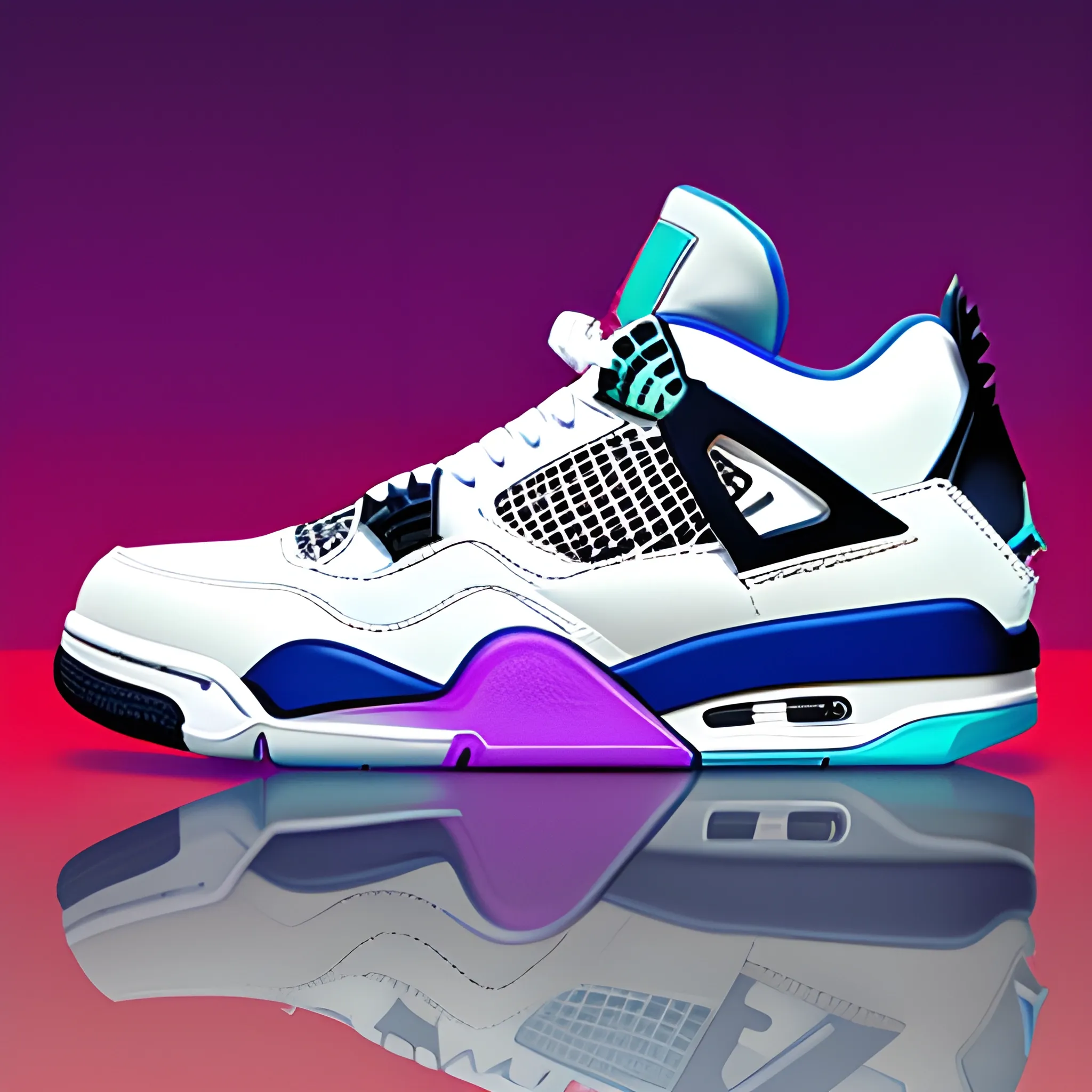 Jordan shoes retro 4 in the style of a 80s, 1980s, hi quality resolution, hi detailed, , Trippy