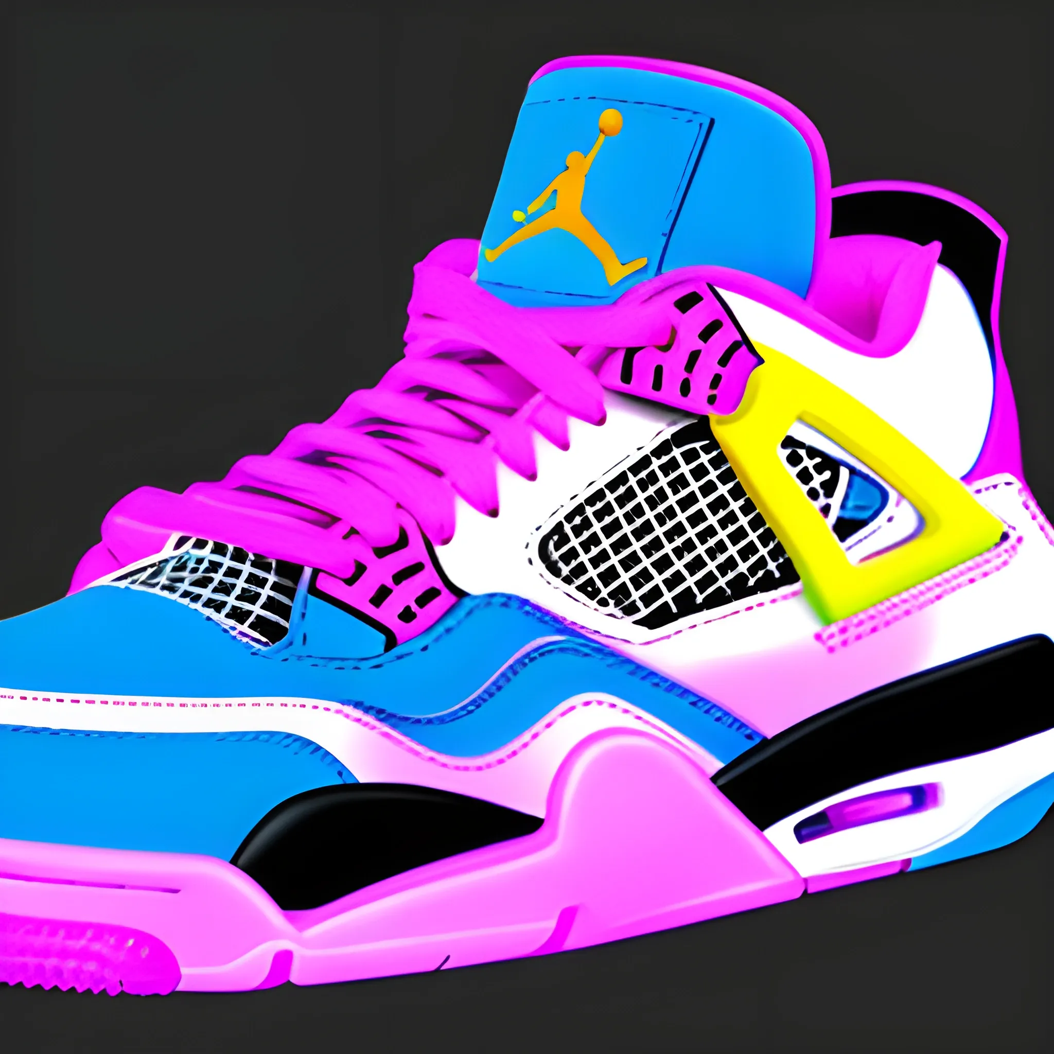 Jordan shoes retro 4 in the style of a 80s, 1980s, hi quality resolution, hi detailed, , Trippy