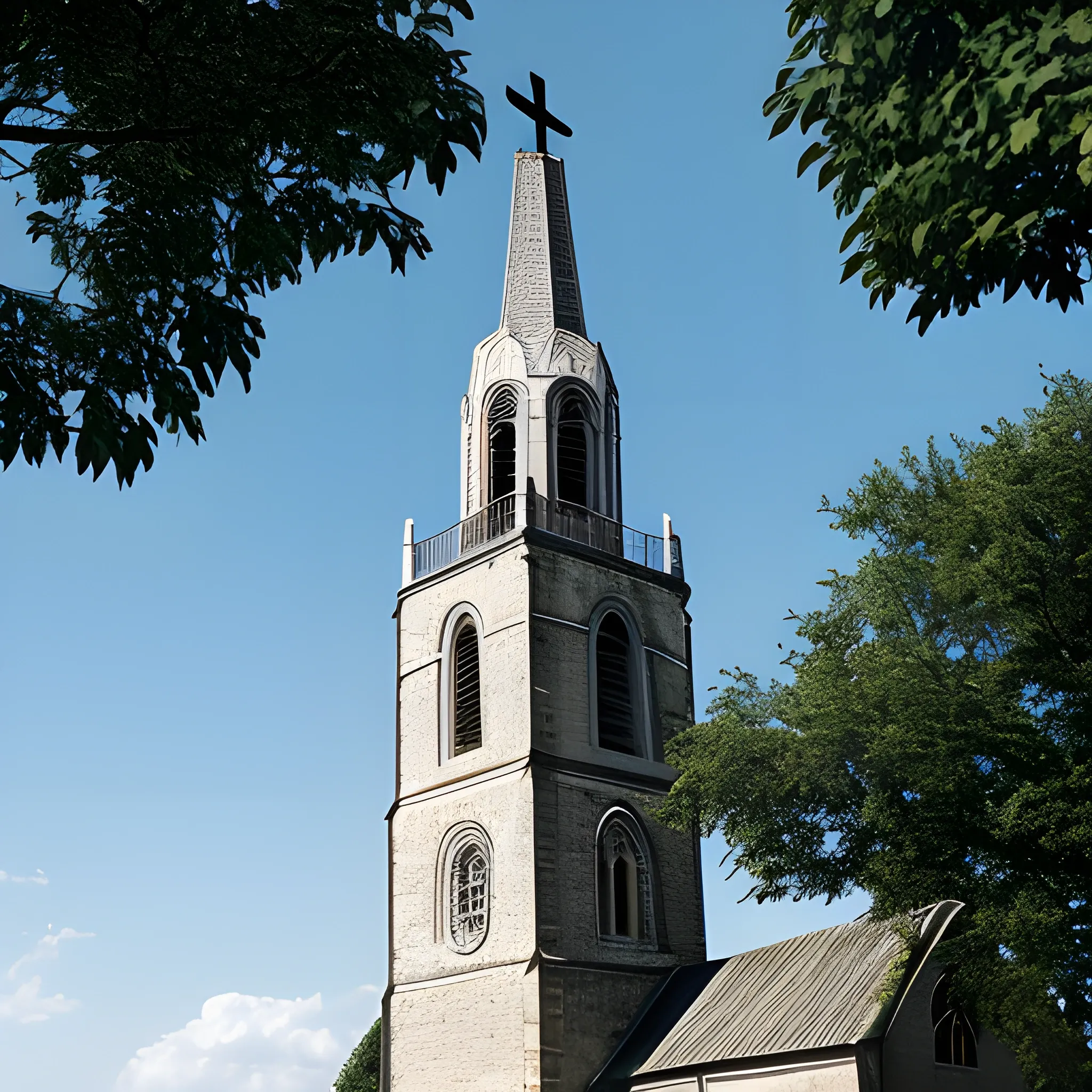 church with a cross at the top ot the tower. 