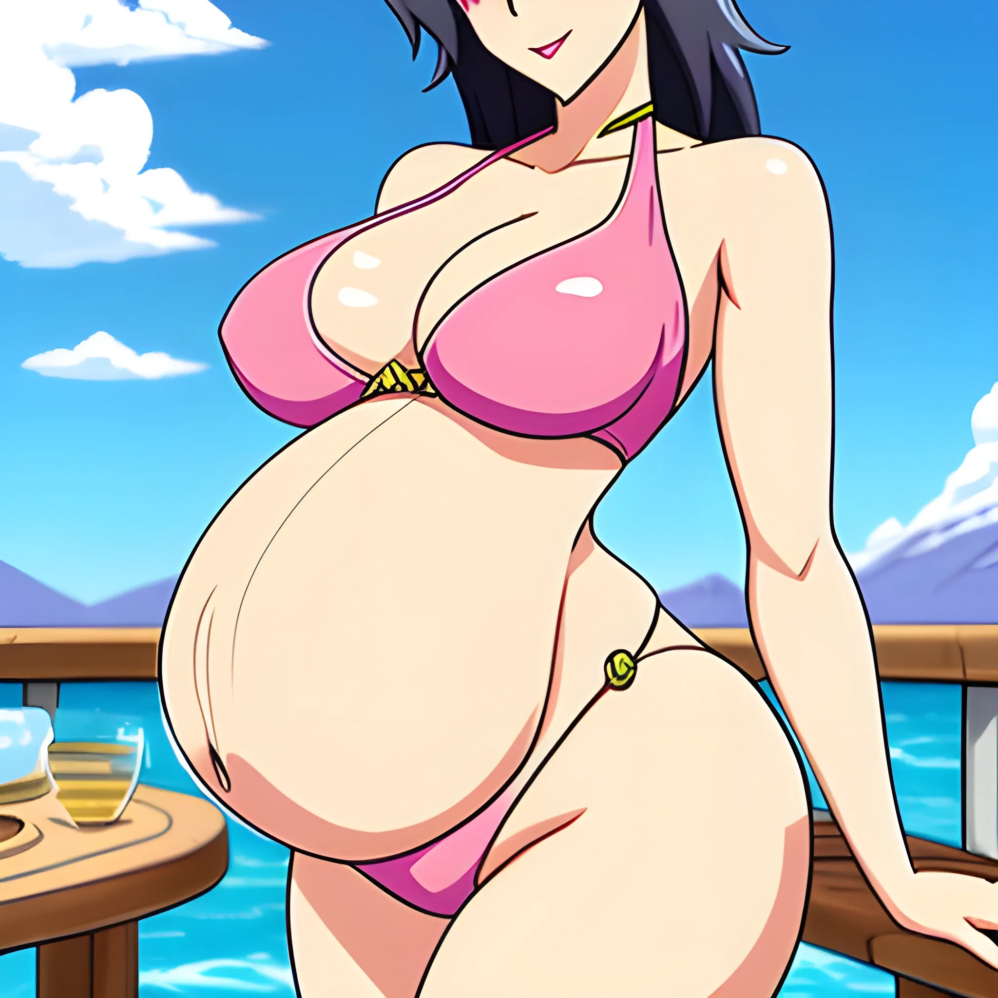 Pregnant,big belly,sexy,stable diffusion,princess peach,bikini,anime girl, Cartoon