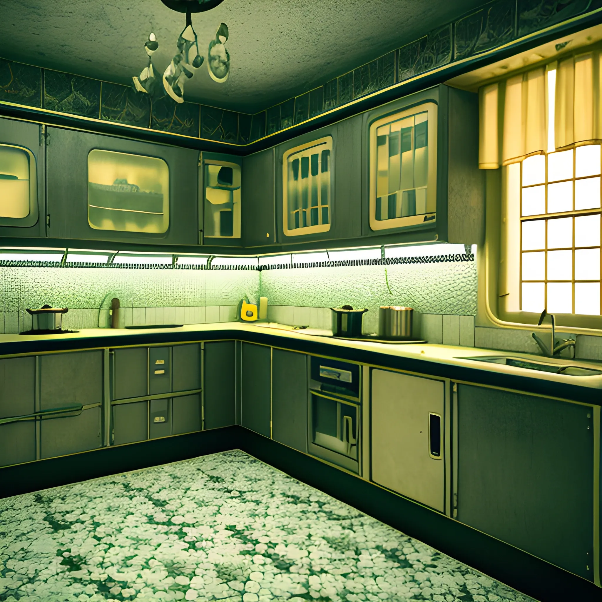 Kitchen, fancy dinner, retro futuristic, highly detailed, realistic, sovietism, 4k 