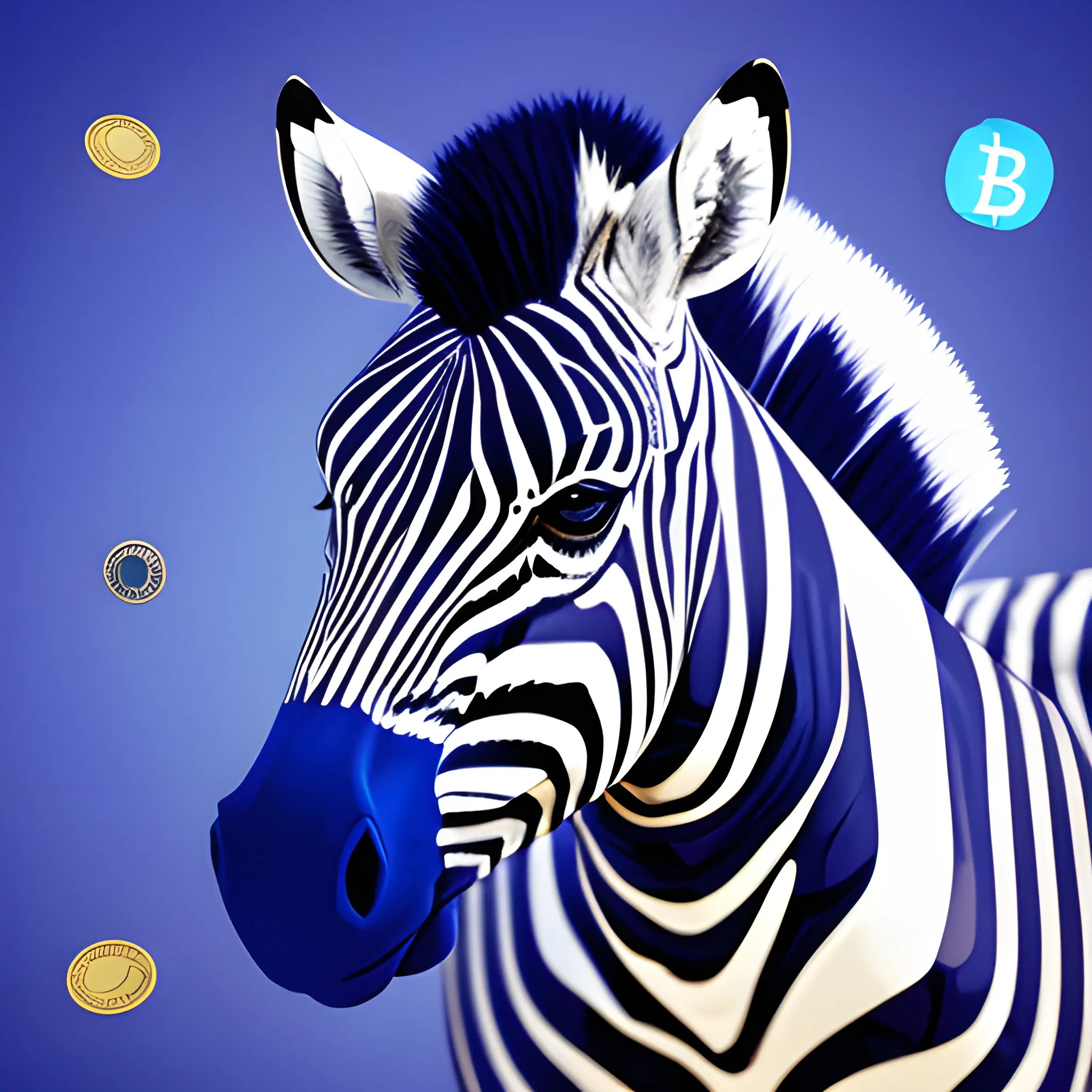 Zebra on the background of the planet Earth in blue colors on the theme of cryptocurrency, quality 128k, 3D