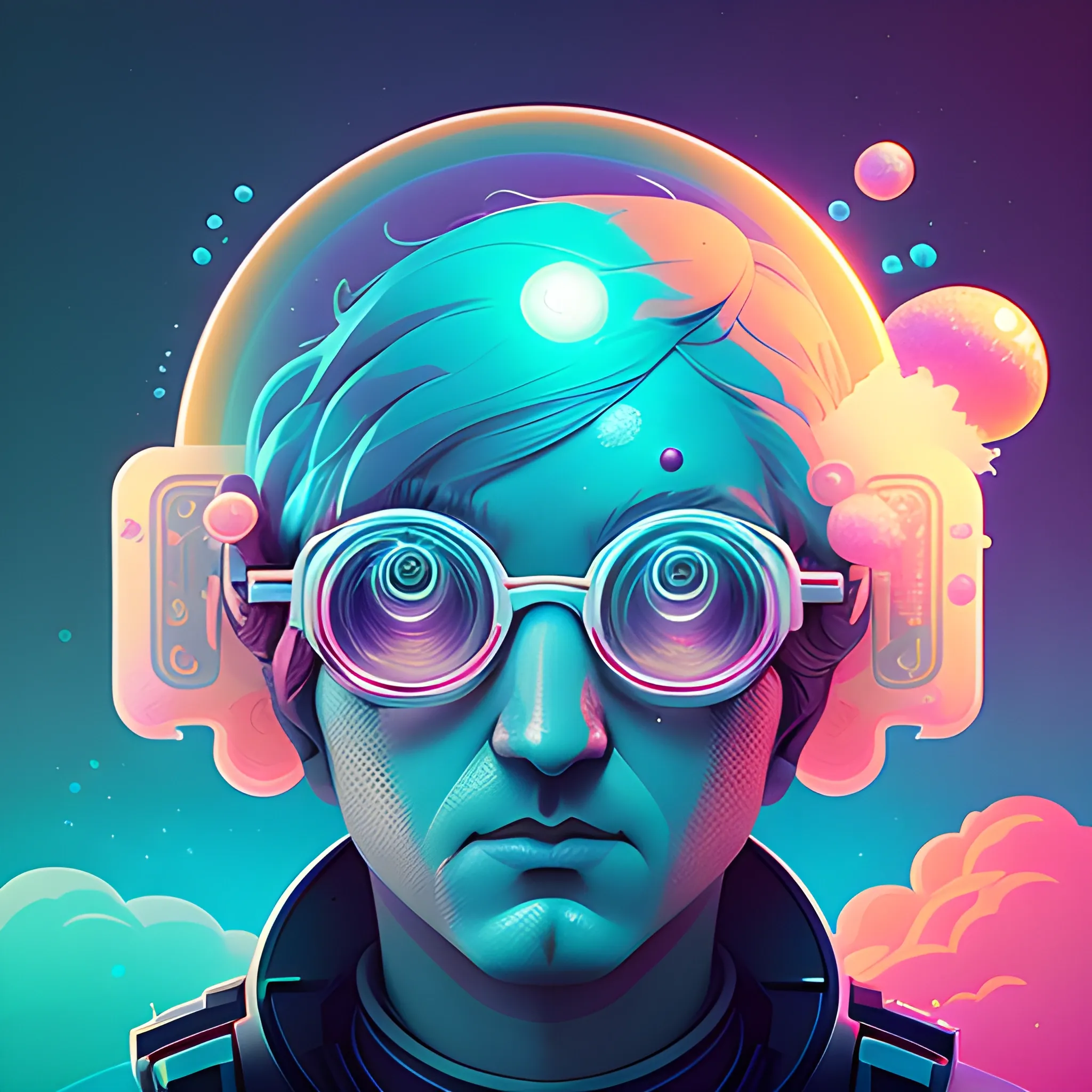 Government AI avatar by petros afshar, ross tran, Tom Bagshaw, tom whalen, underwater bubbly psychedelic clouds, Anaglyph 3D lens blur effect