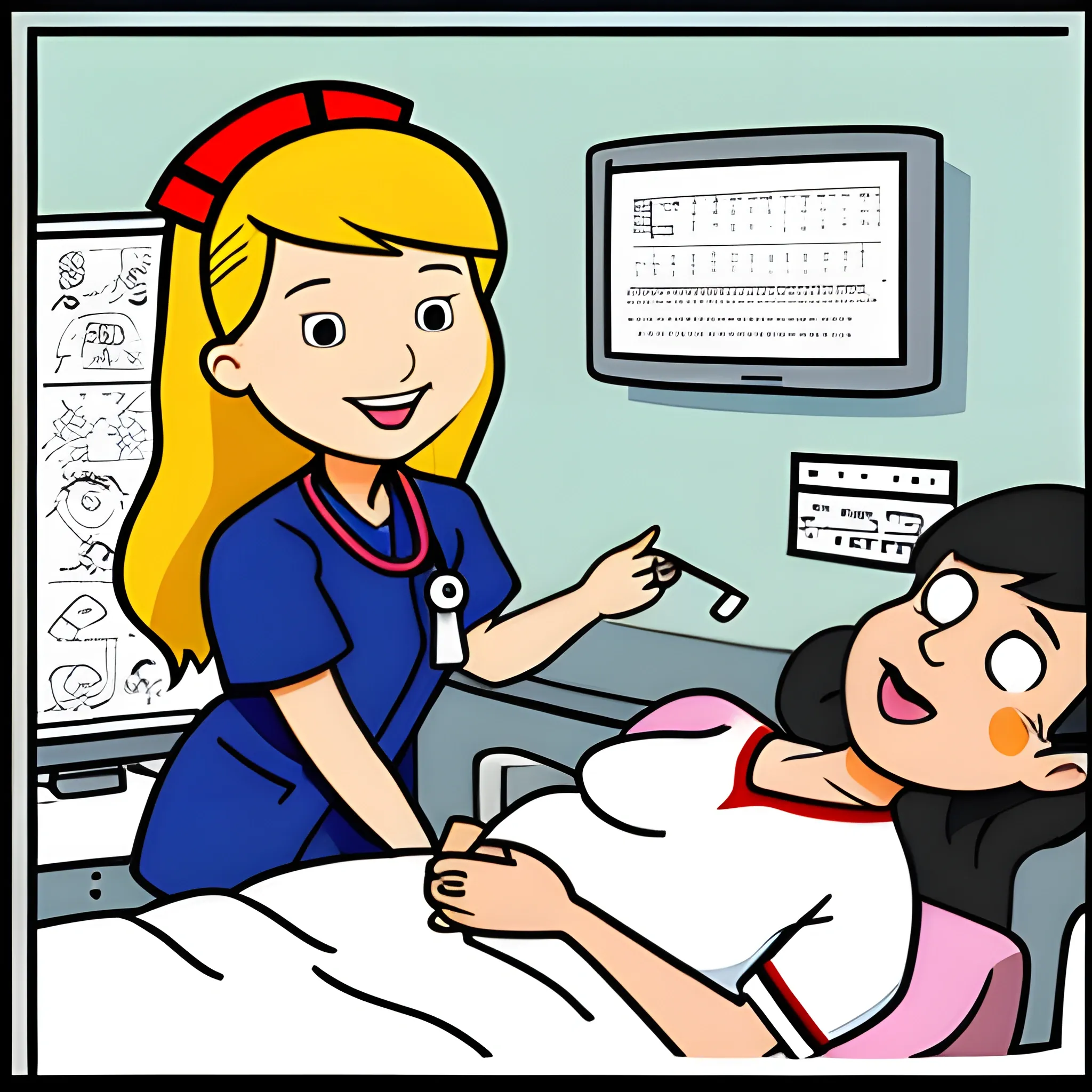 , Cartoon 
, nurse teaching to patient