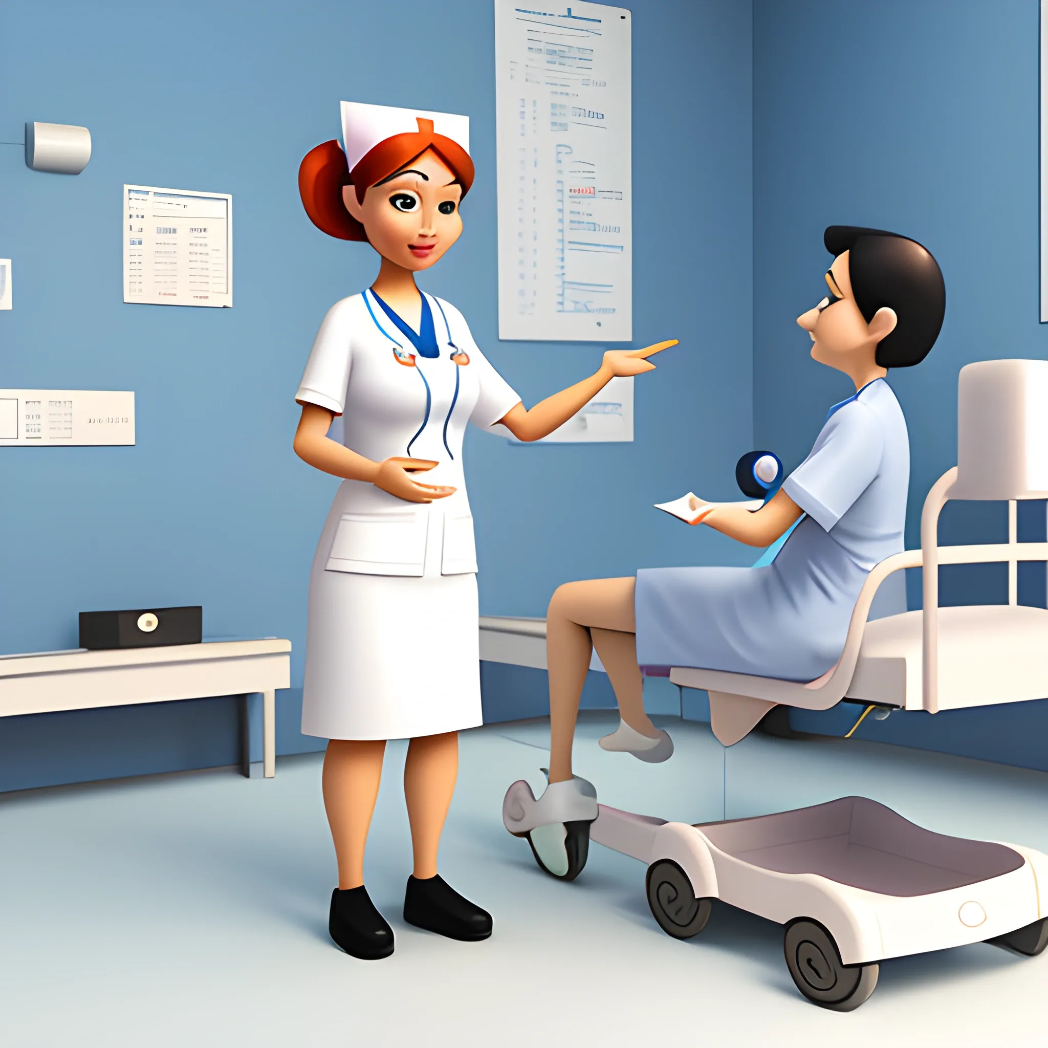 , Cartoon 
, nurse teaching to patient, 3D