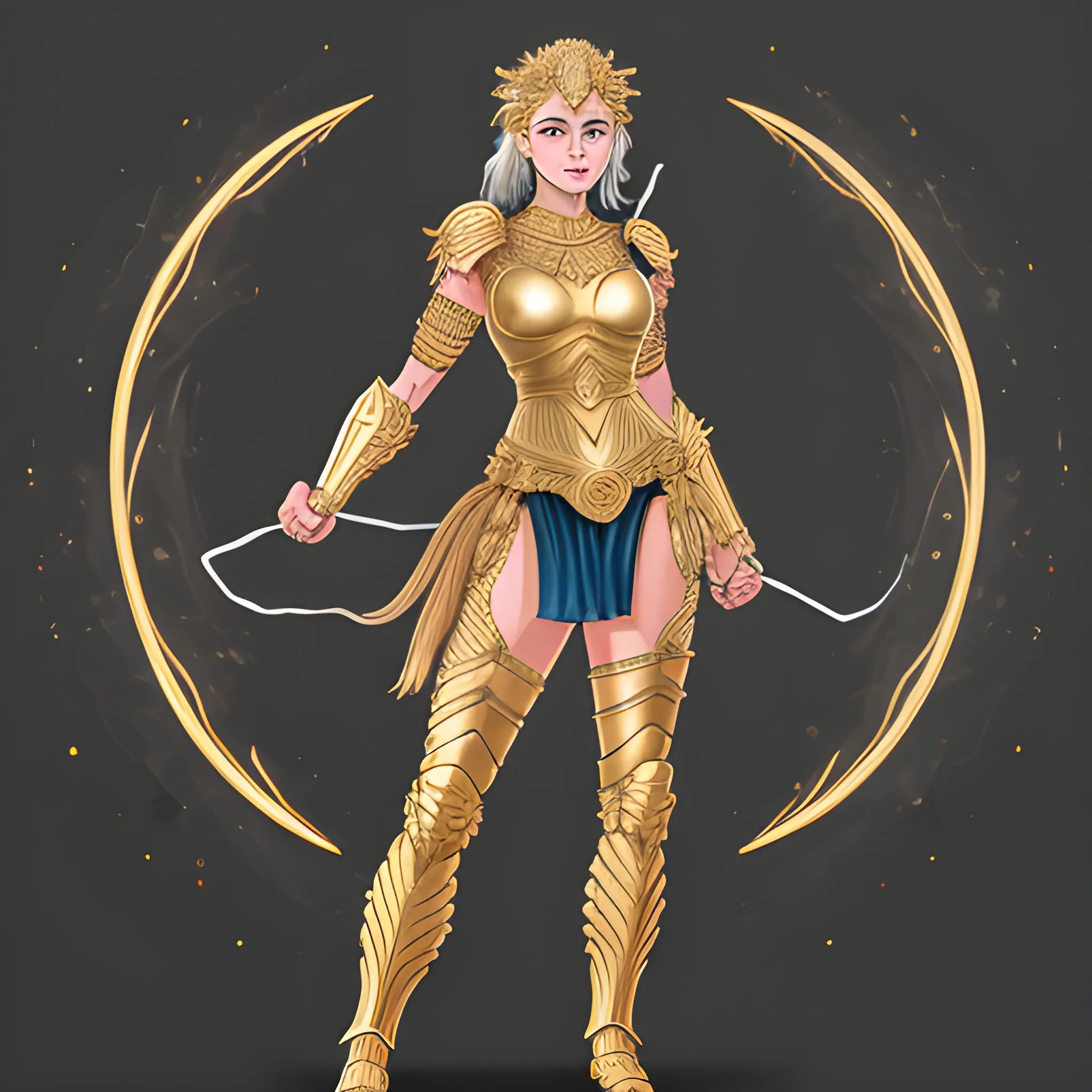 female, in the style of energy-filled illustrations, greek goddess, mythic, adamantium armor