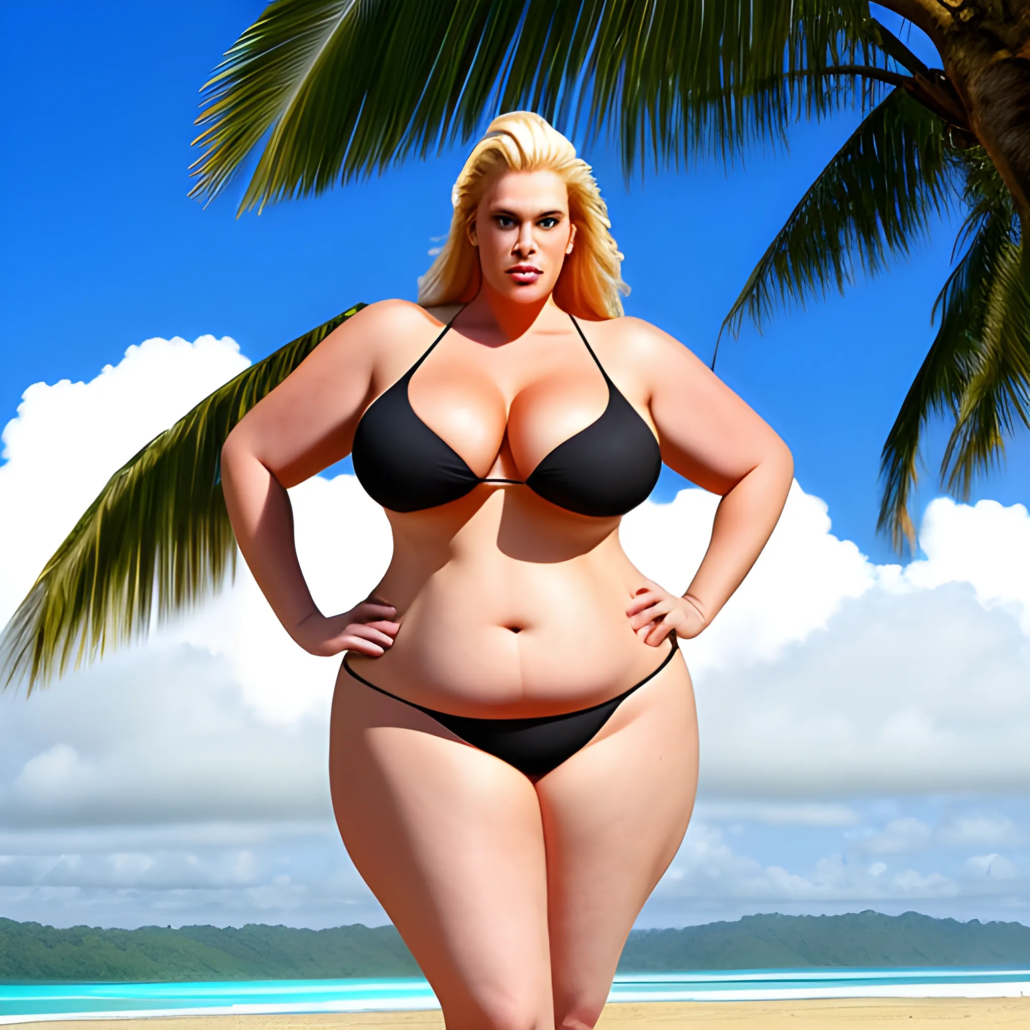 huge tall and strong plus size blonde calm young girl with small 
