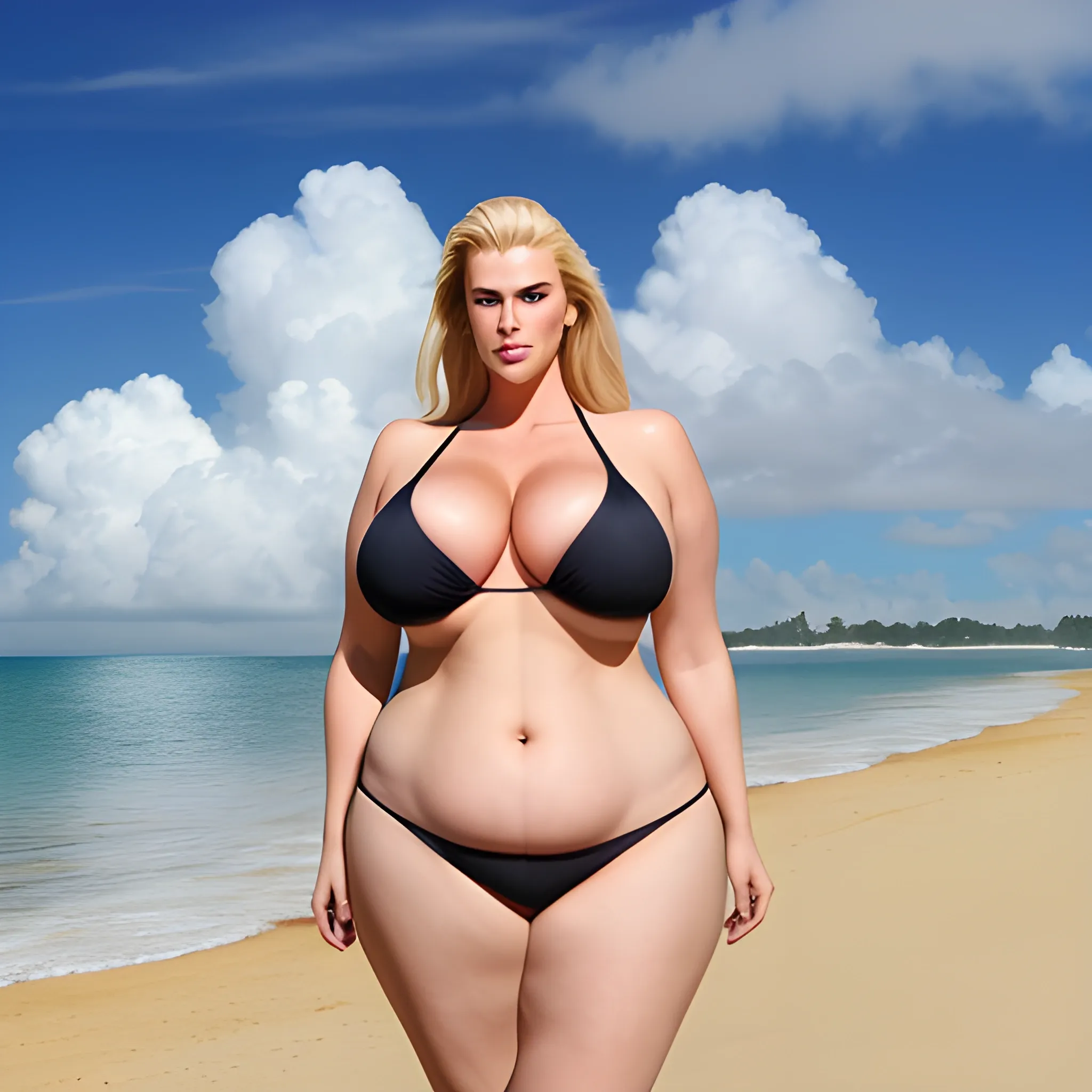 huge very tall plus size blonde very young girl with very small  