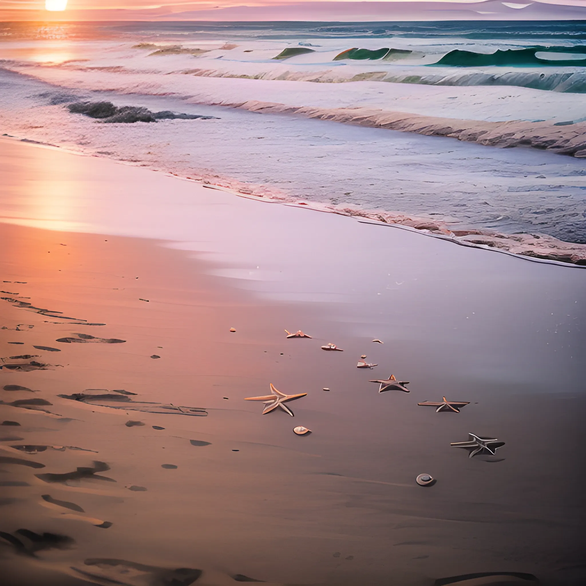 80mm Sigma f/1.4 or any ZEISS lens Cinematic scene - long shot: ((Seth Lord)), beach sunset, gentle waves, seagulls, ((distant Spaceships)), footprints in sand. Constellation stars in the sky, with two moons, by Annie Leibovitz, Karol Bak