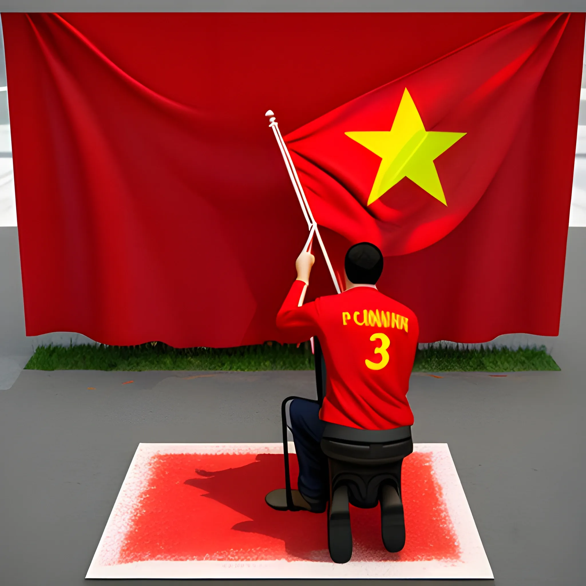 pissing on the communist flag, 3D