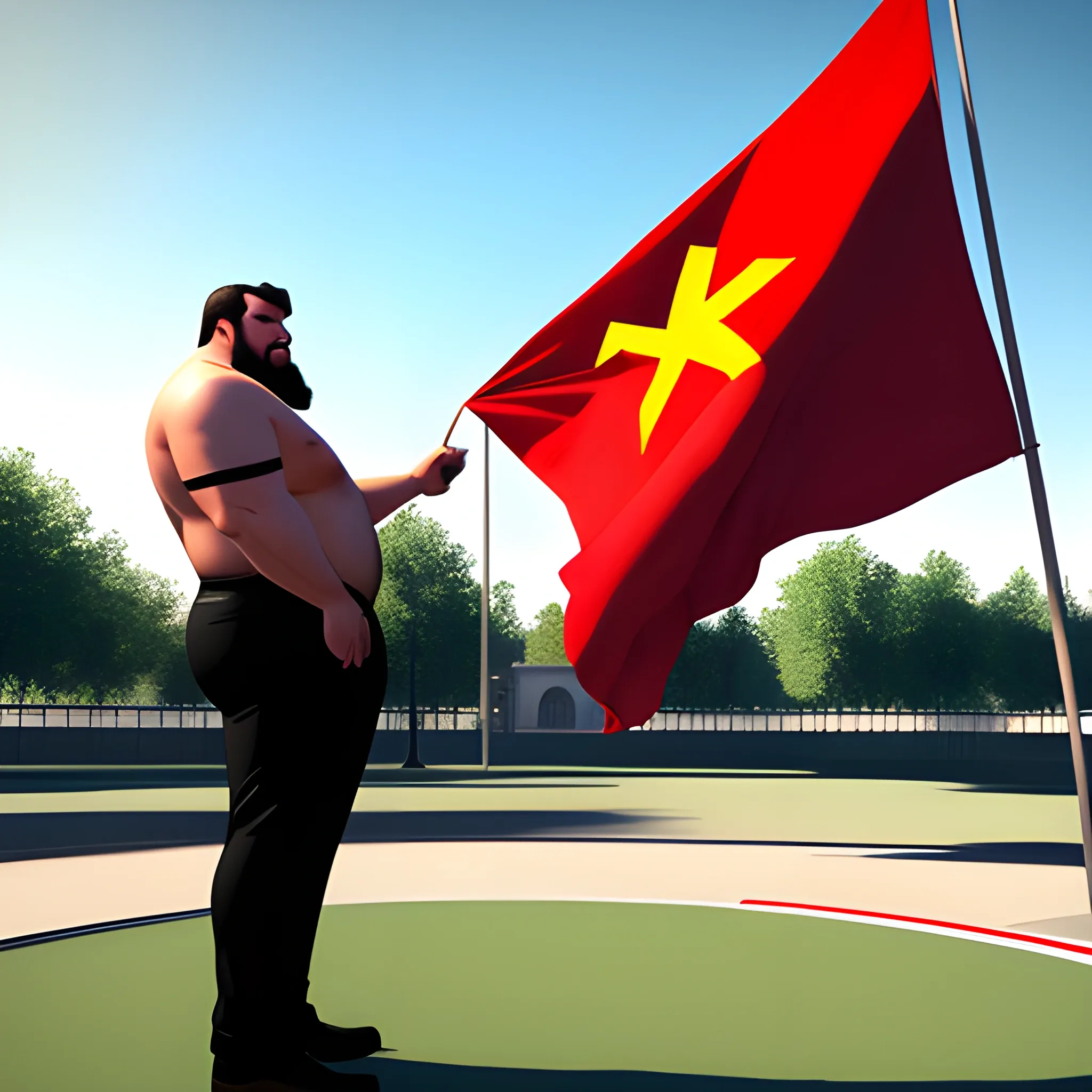 big boy pissing on the communist flag, 3D