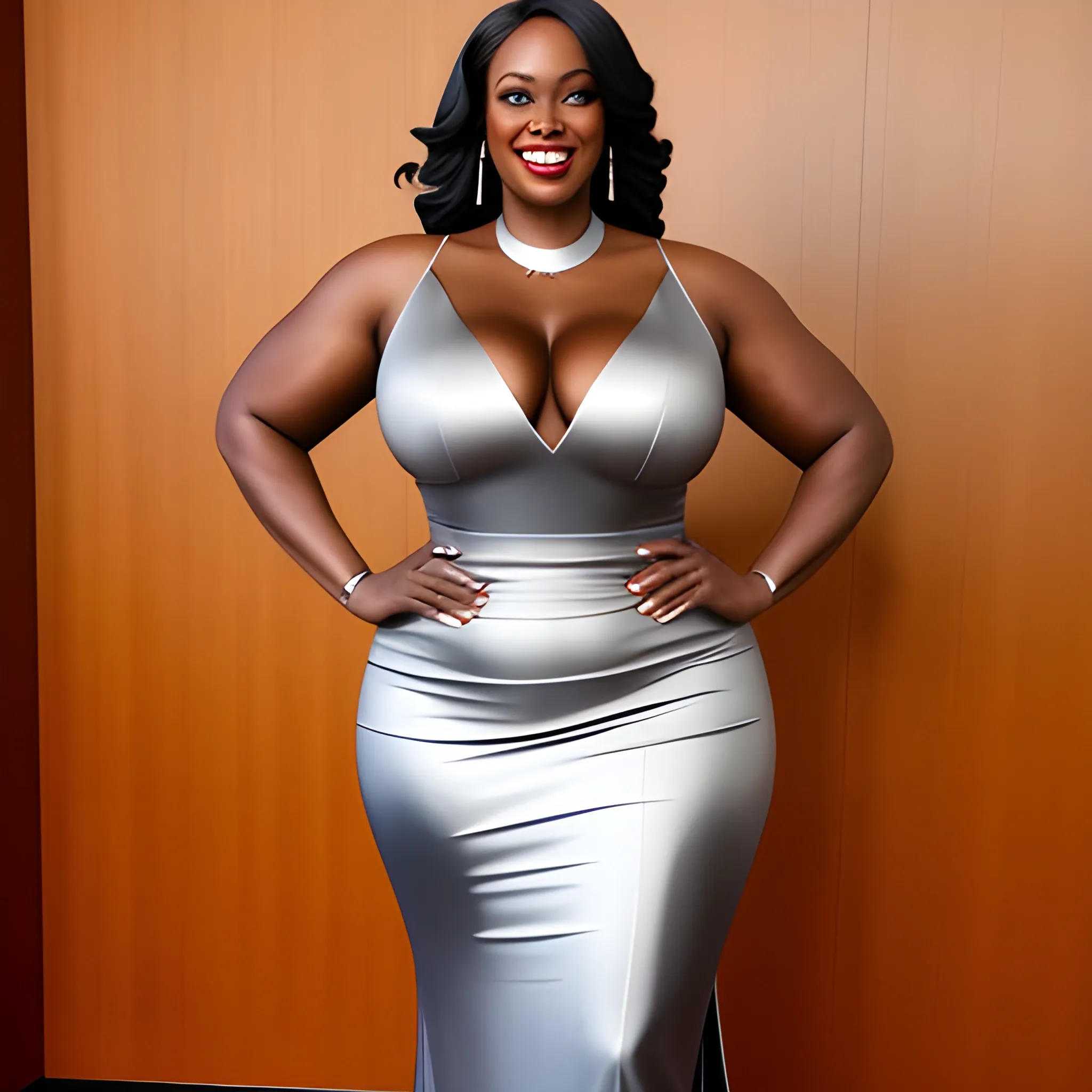 very tall plus size muscular black girl with small head, very br 
