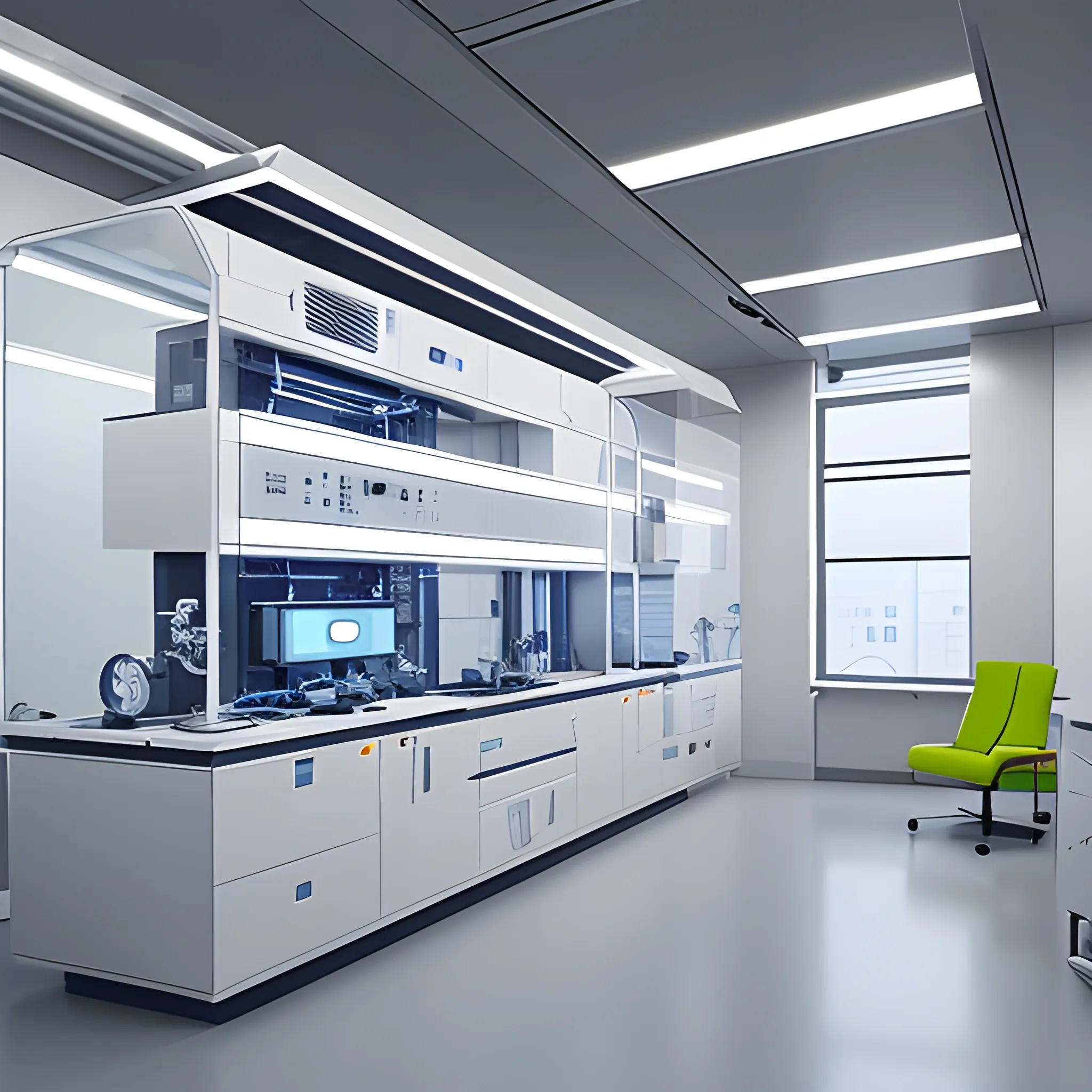 lab, futuristic, robotic Forniture, experiments room