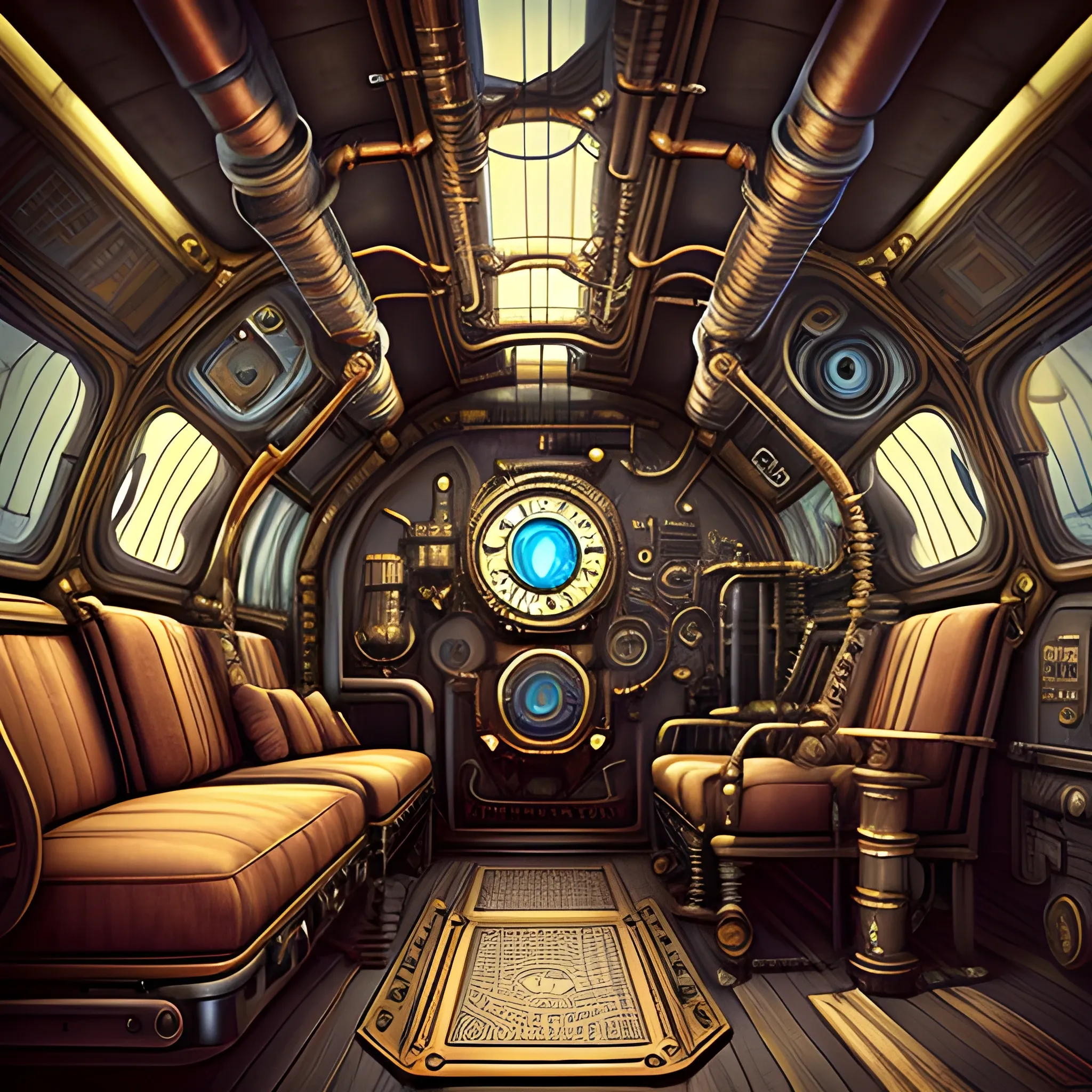 steampunk, inside an spaceship, jules verne, 3D, rectangular, pipes gauges