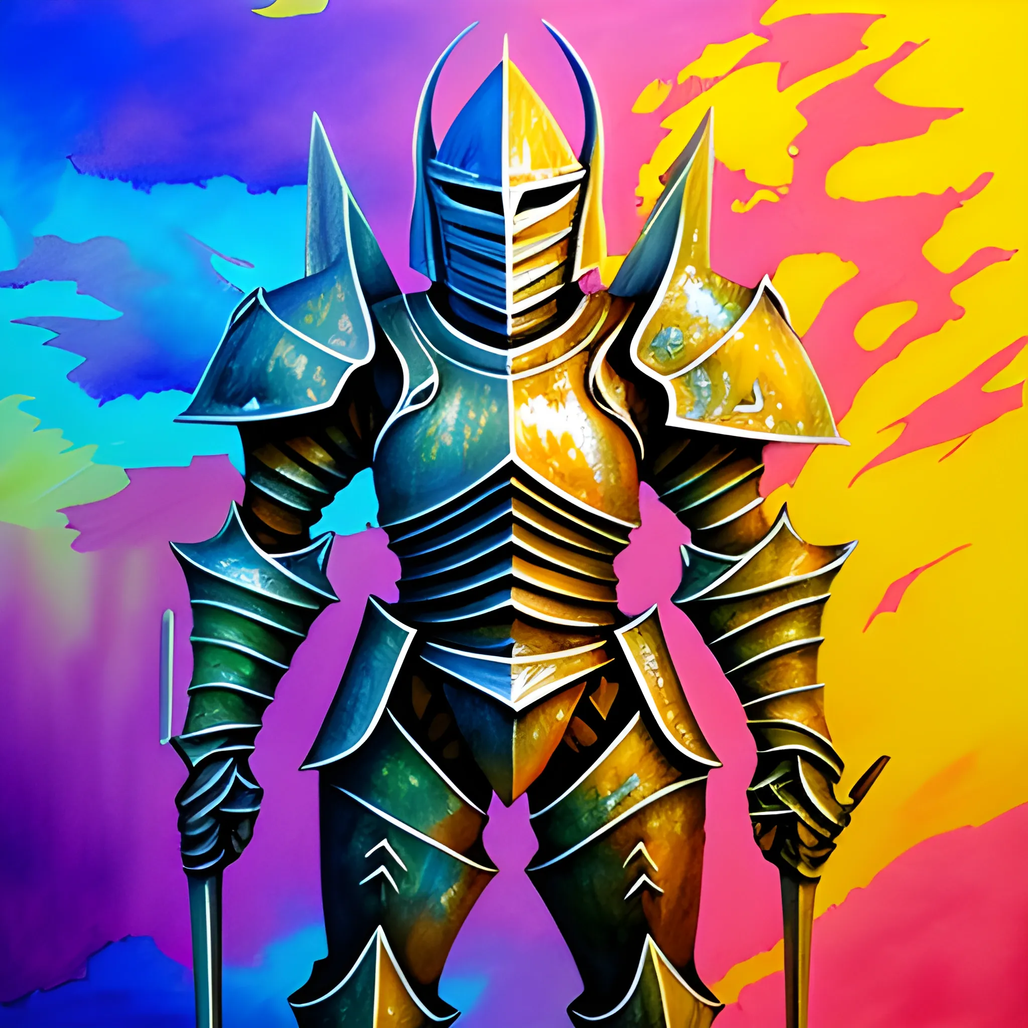 Guardian knight, Cartoon, 3D, Trippy, Oil Painting, Water Color