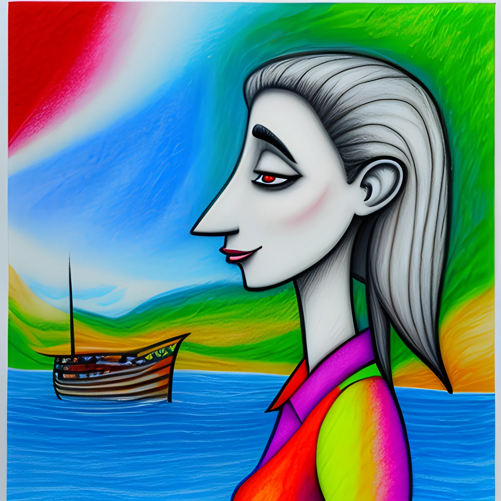 a girl with a dog, 3D, Trippy, Cartoon, Pencil Sketch, Oil Painting, Water Color