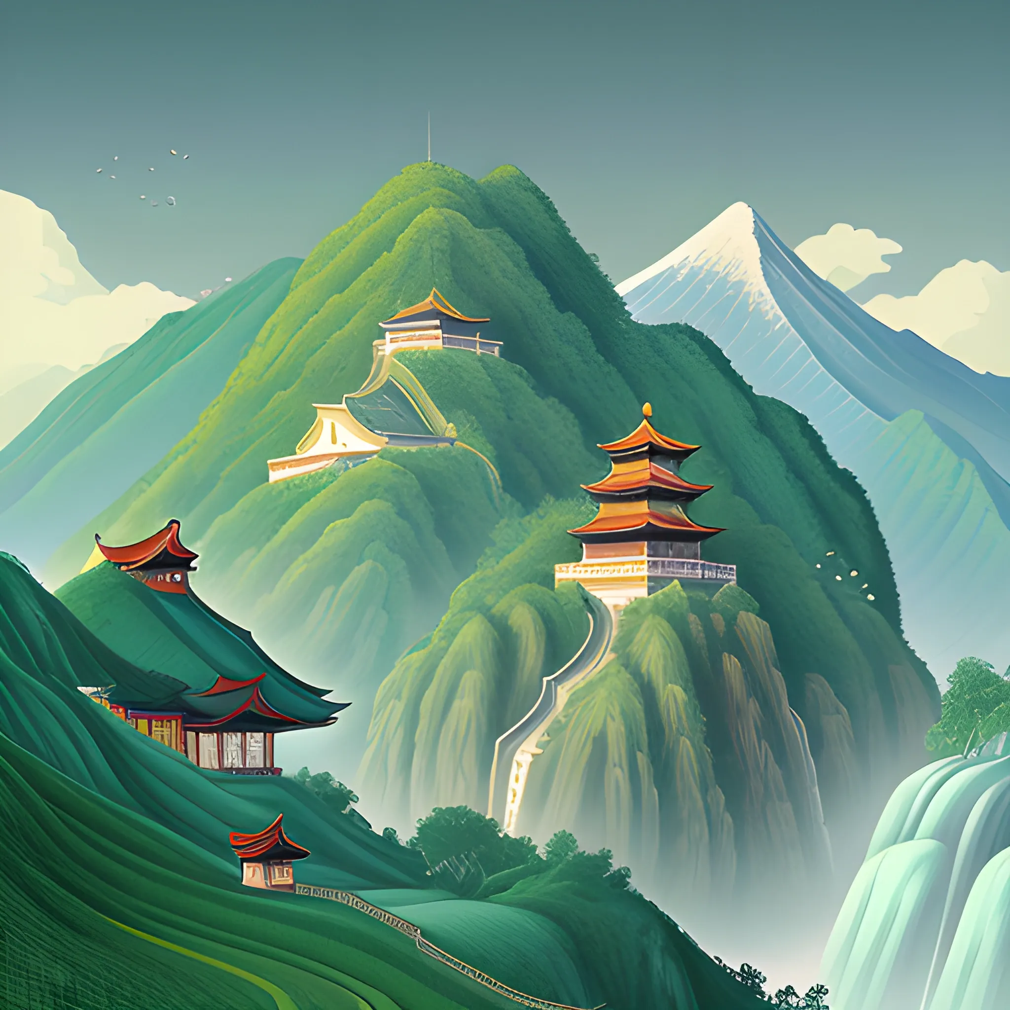 chines landscape digital illustration 