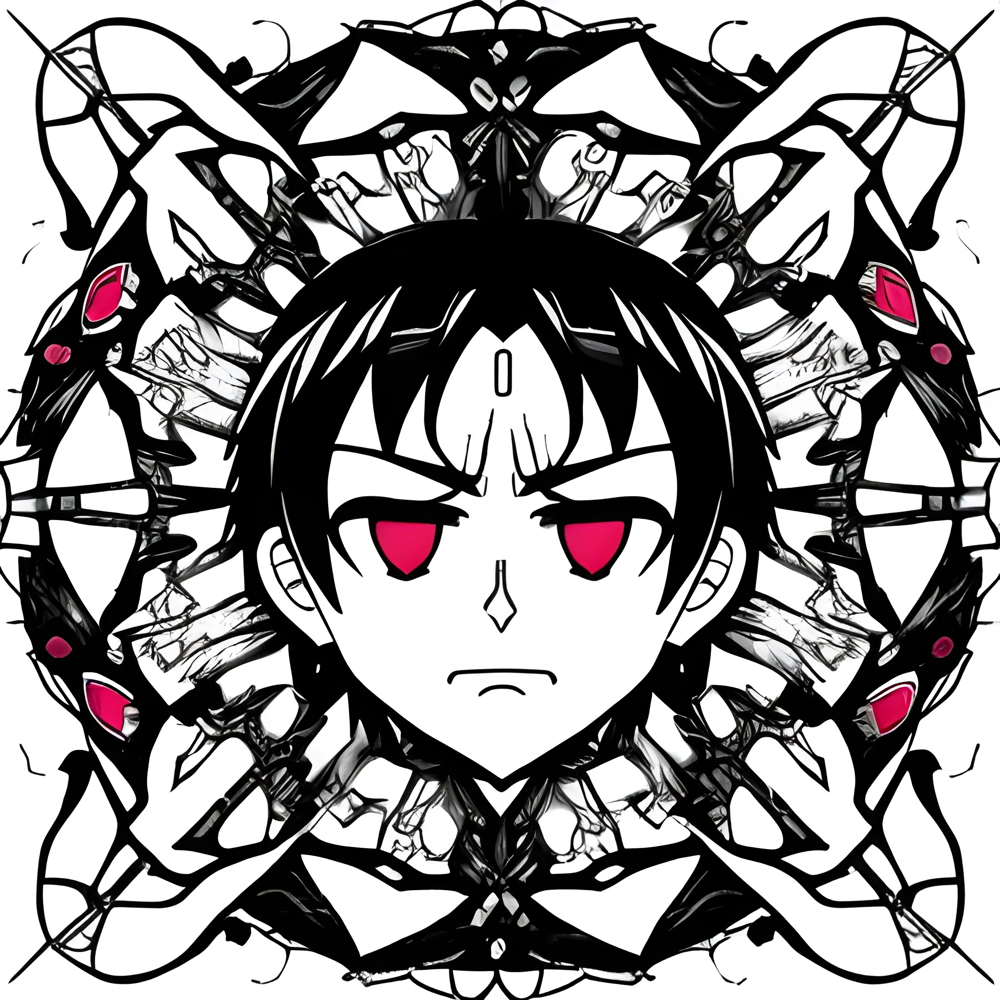 create a sad heart asking for forgiveness from an angry brain masculine anime style symmetrical