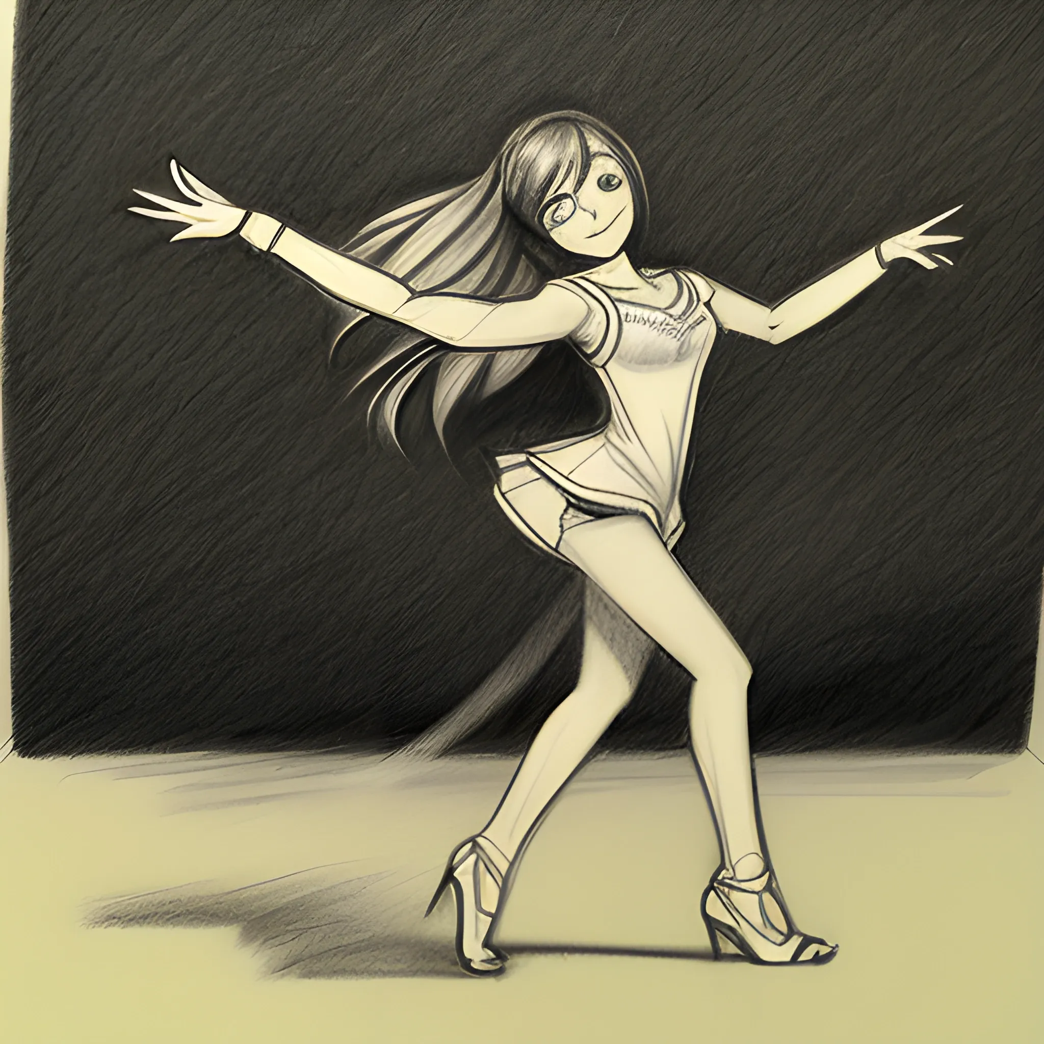 Personaje Animé Bailando , Pencil Sketch