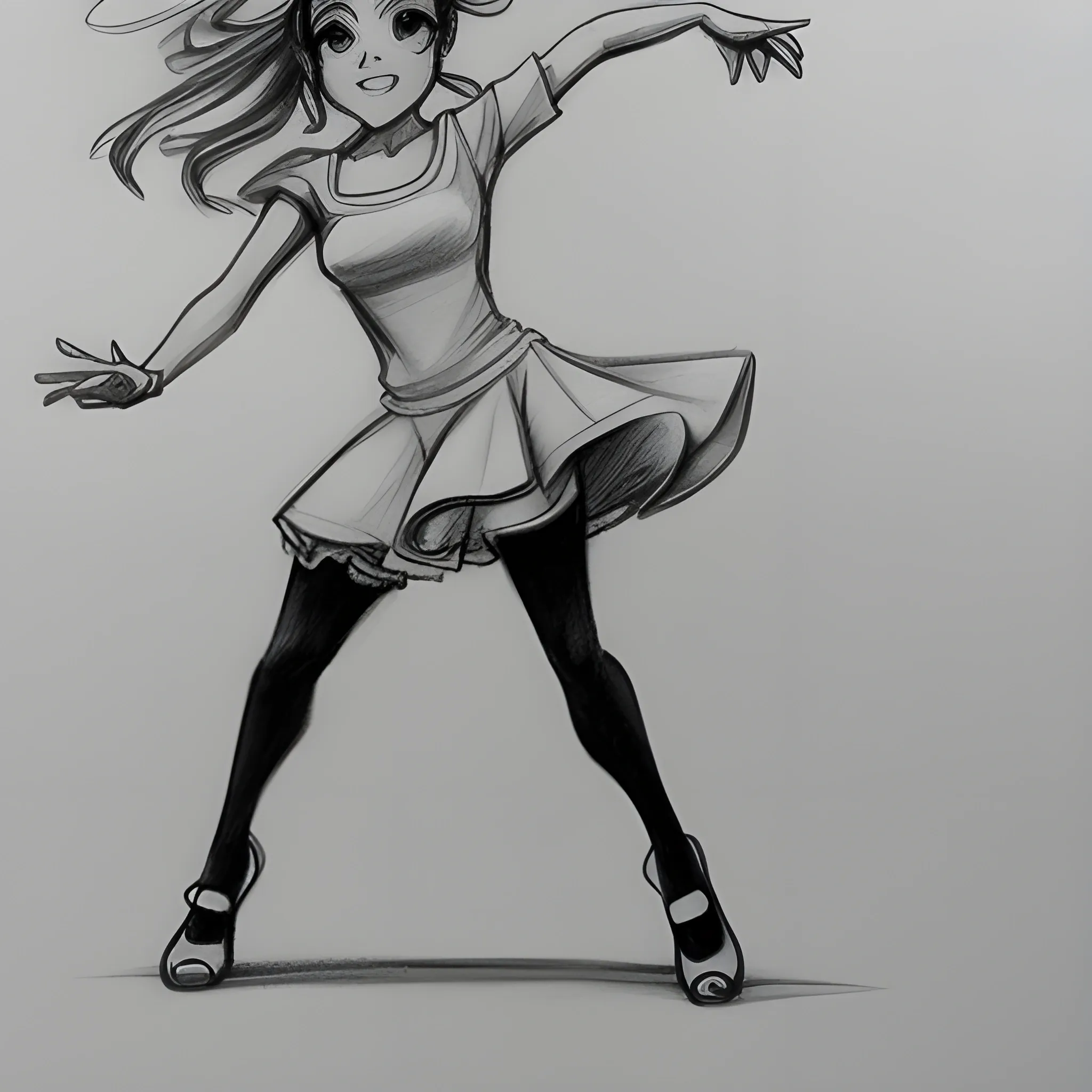 Personaje Animé Bailando , Pencil Sketch , dibujo sencillo
