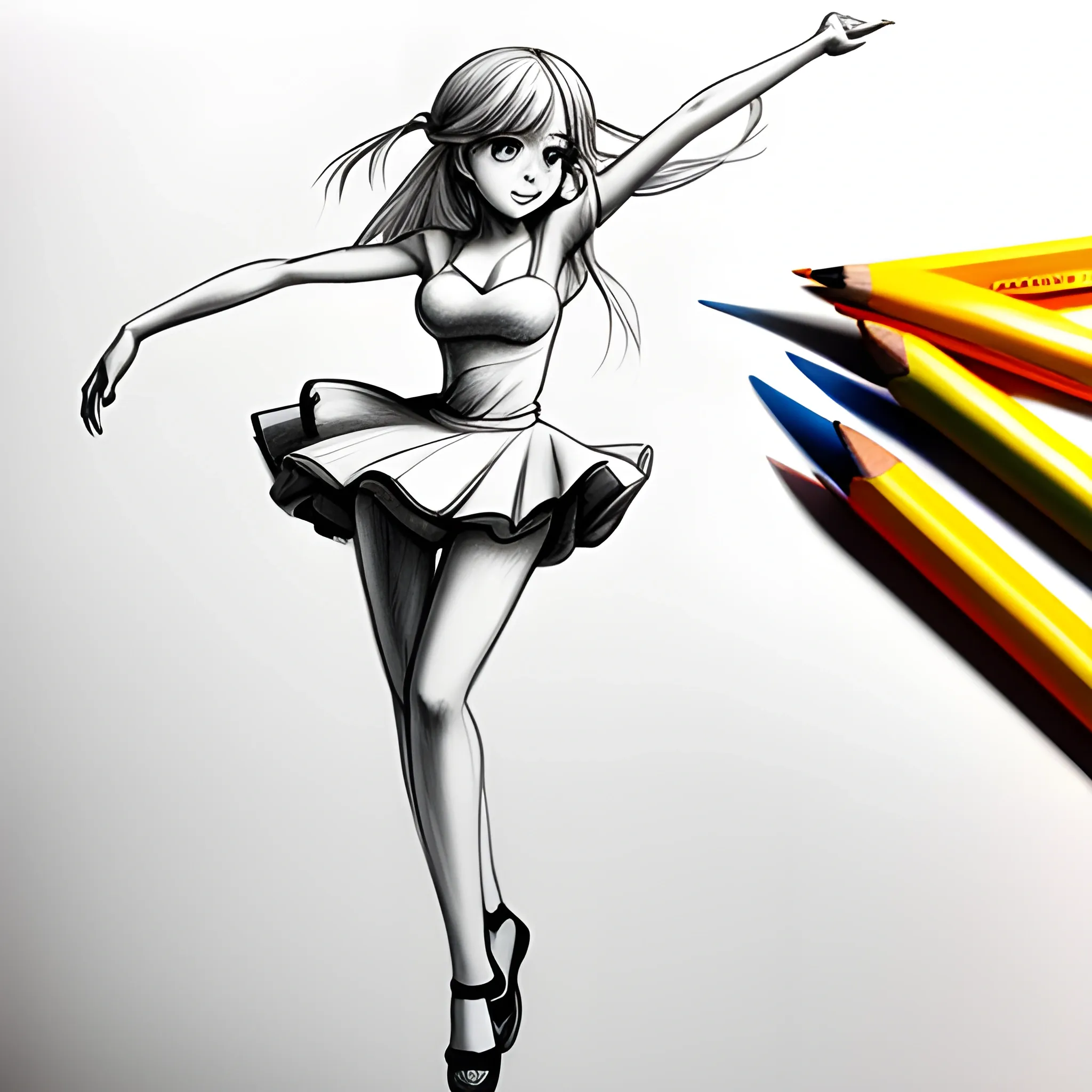 Personaje Animé Bailando , Pencil Sketch , dibujo sencillo
