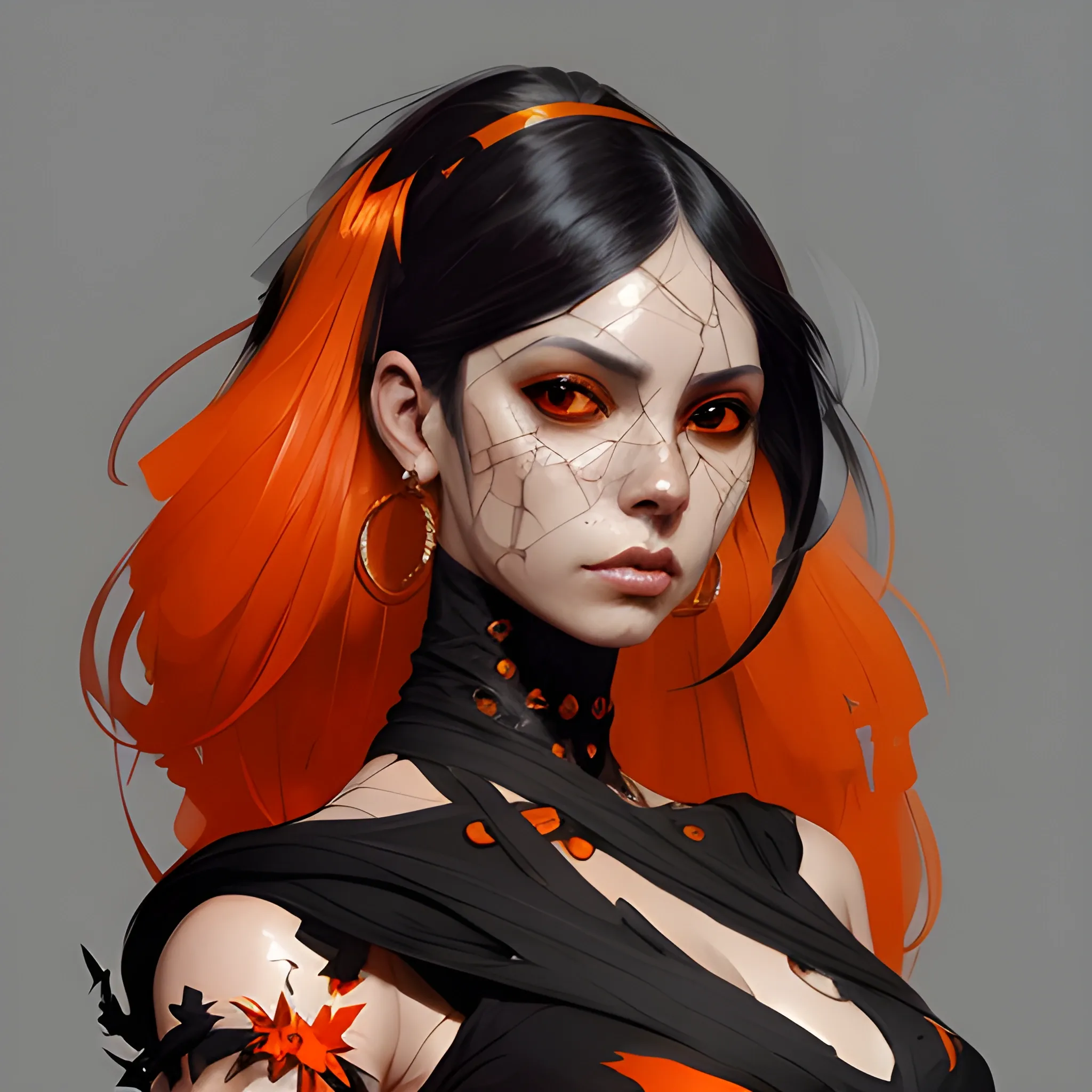 portrait of Dani Louise Bugeja Latin inspired fashion. Black and Orange palette. By Ruan Jia and Artgerm and Range Murata and WLOP and CLAMP. Key Art. Fantasy Illustration. award winning, Artstation, intricate details, realistic, Hyperdetailed, 8k resolution.